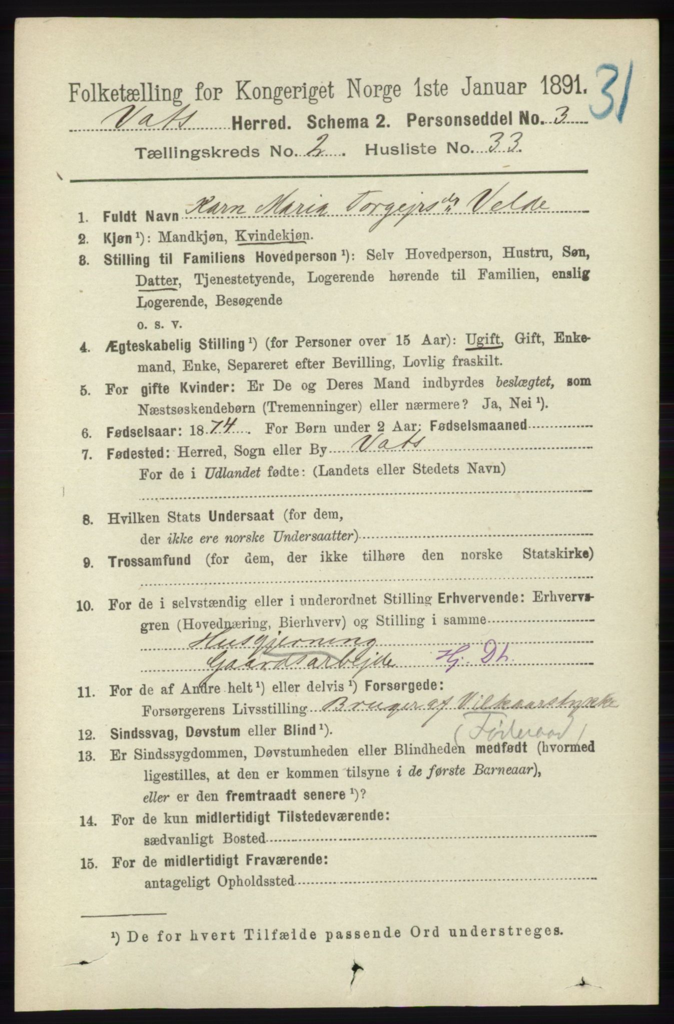 RA, 1891 census for 1155 Vats, 1891, p. 413