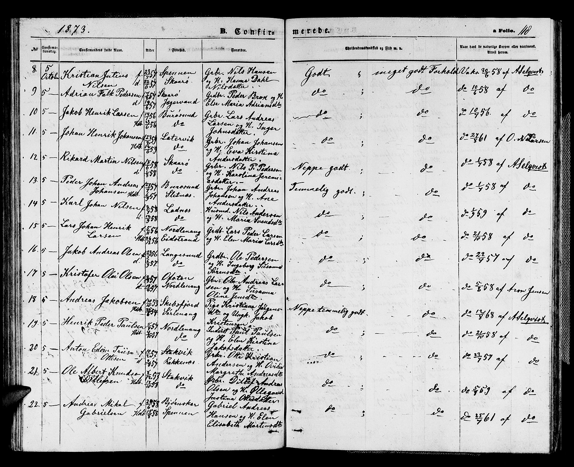 Karlsøy sokneprestembete, AV/SATØ-S-1299/H/Ha/Hab/L0003klokker: Parish register (copy) no. 3, 1862-1877, p. 118