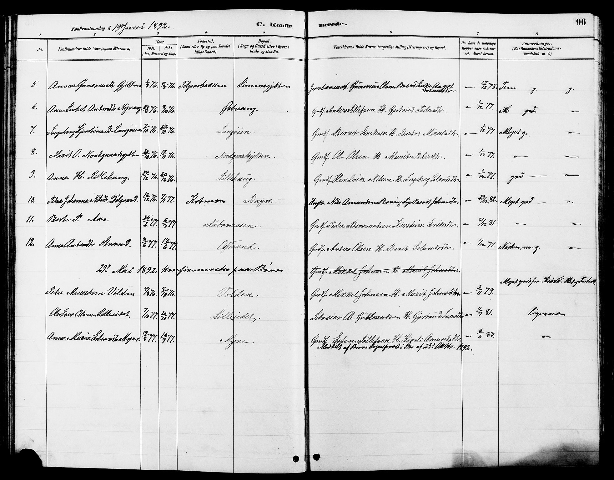 Tolga prestekontor, AV/SAH-PREST-062/L/L0008: Parish register (copy) no. 8, 1887-1912, p. 96