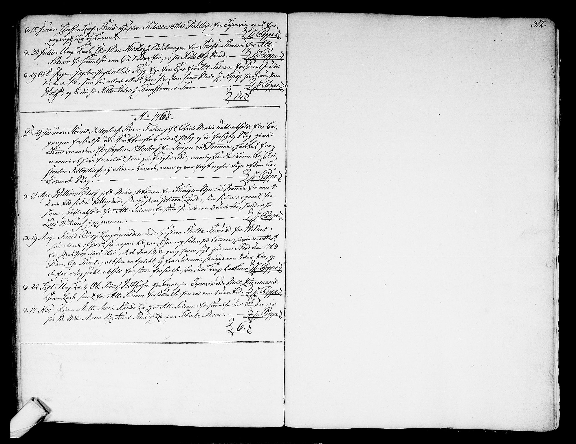 Kongsberg kirkebøker, SAKO/A-22/F/Fa/L0004: Parish register (official) no. I 4, 1756-1768, p. 312