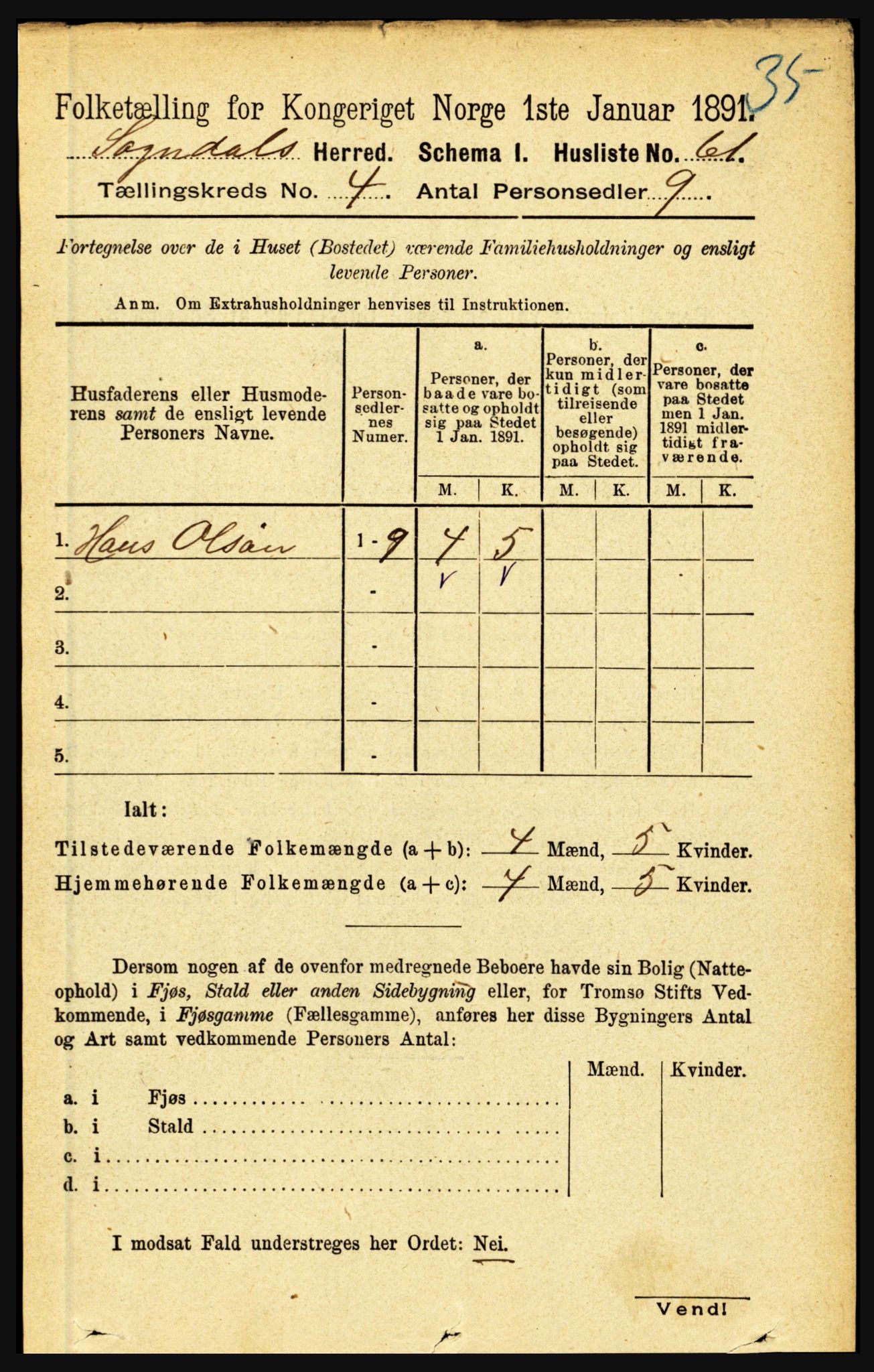 RA, 1891 census for 1420 Sogndal, 1891, p. 1892