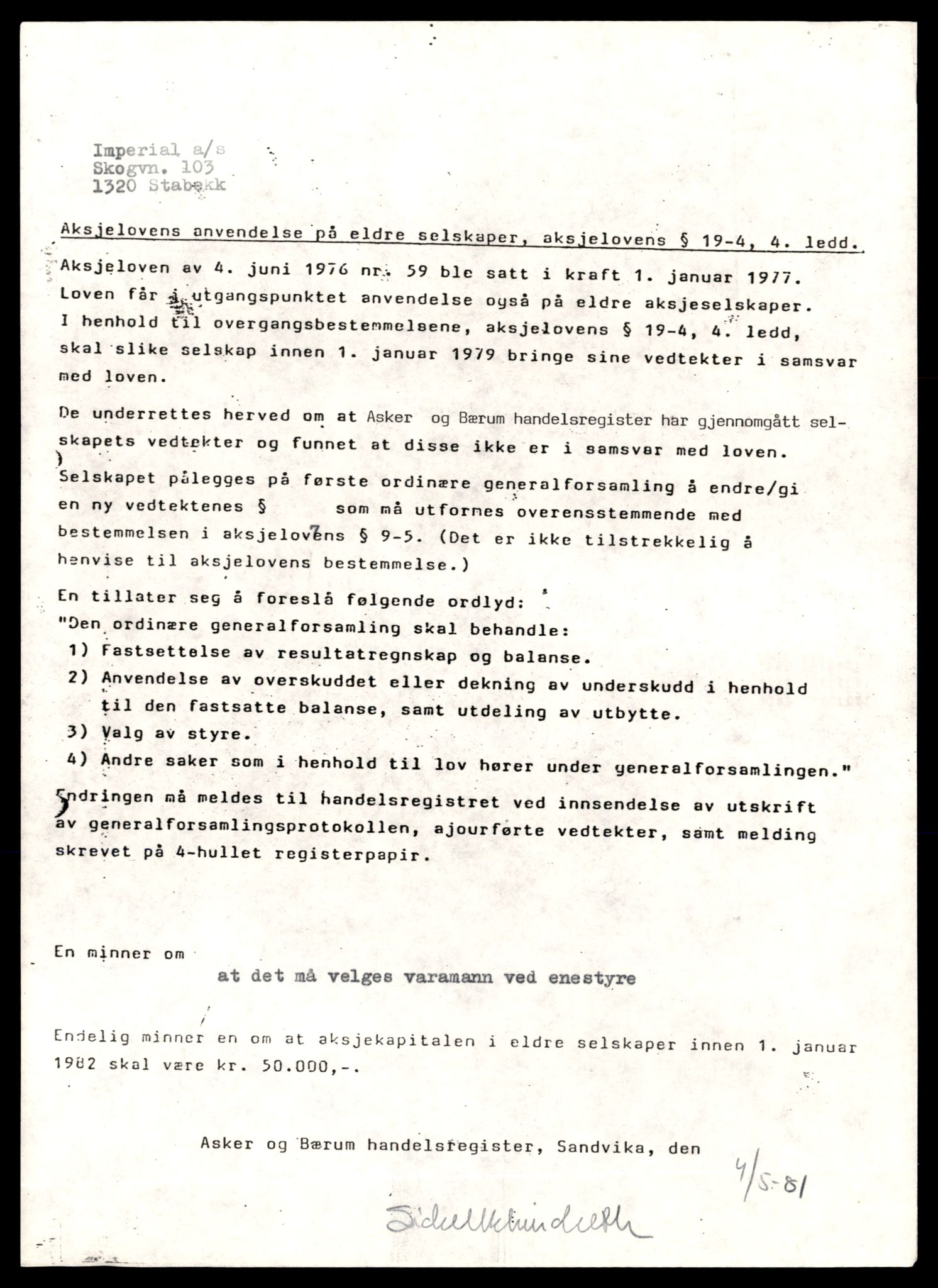 Asker og Bærum tingrett, SAT/A-10379/K/Kb/Kbb/L0095: Aksjeselskap og andelslag i Bærum, Imp - Ing, 1944-1989, p. 1