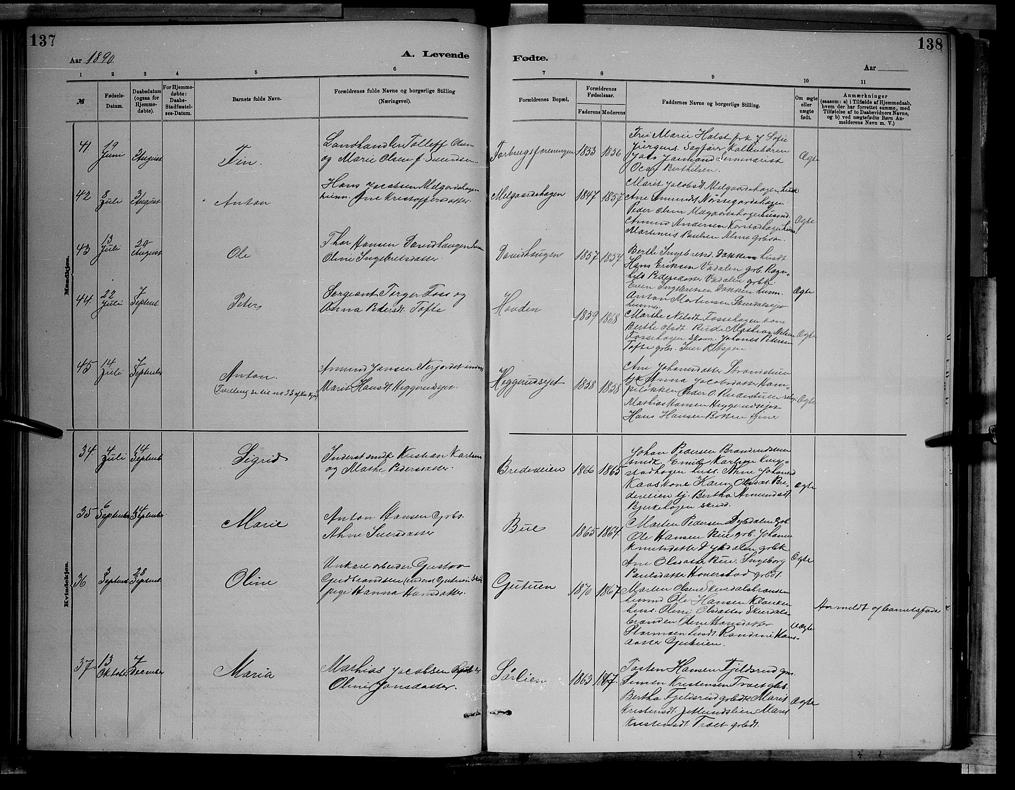 Sør-Fron prestekontor, AV/SAH-PREST-010/H/Ha/Hab/L0003: Parish register (copy) no. 3, 1884-1896, p. 137-138