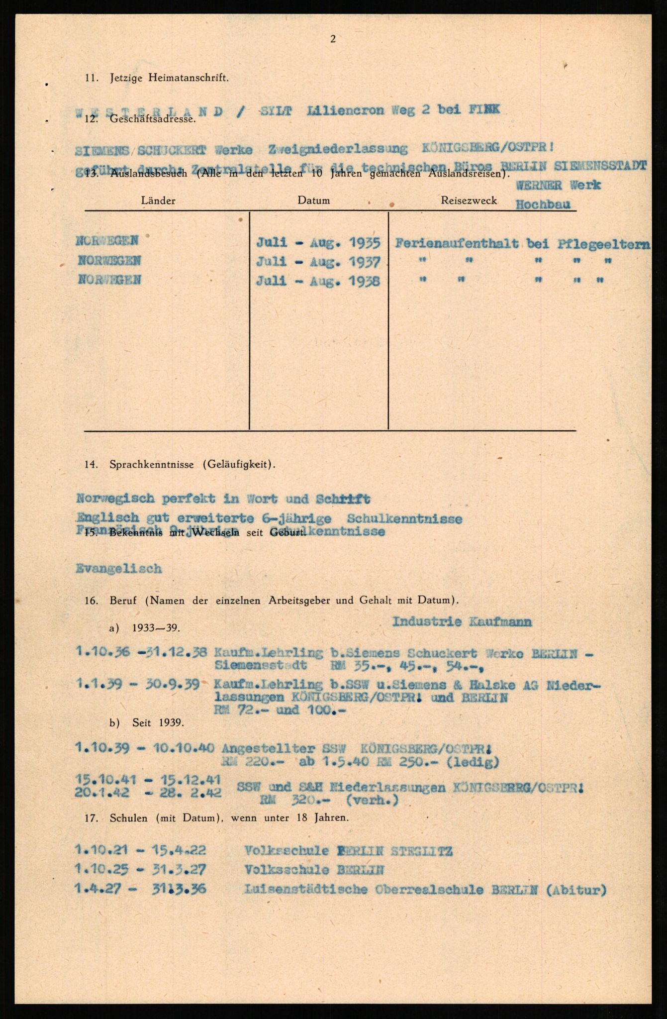 Forsvaret, Forsvarets overkommando II, AV/RA-RAFA-3915/D/Db/L0023: CI Questionaires. Tyske okkupasjonsstyrker i Norge. Tyskere., 1945-1946, p. 315