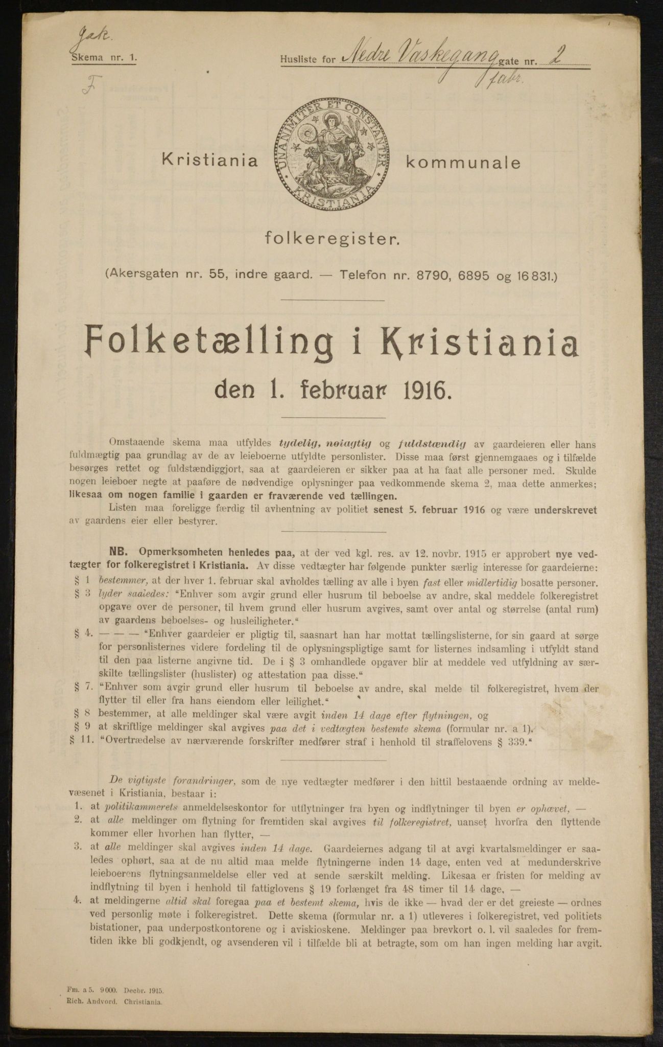 OBA, Municipal Census 1916 for Kristiania, 1916, p. 71264