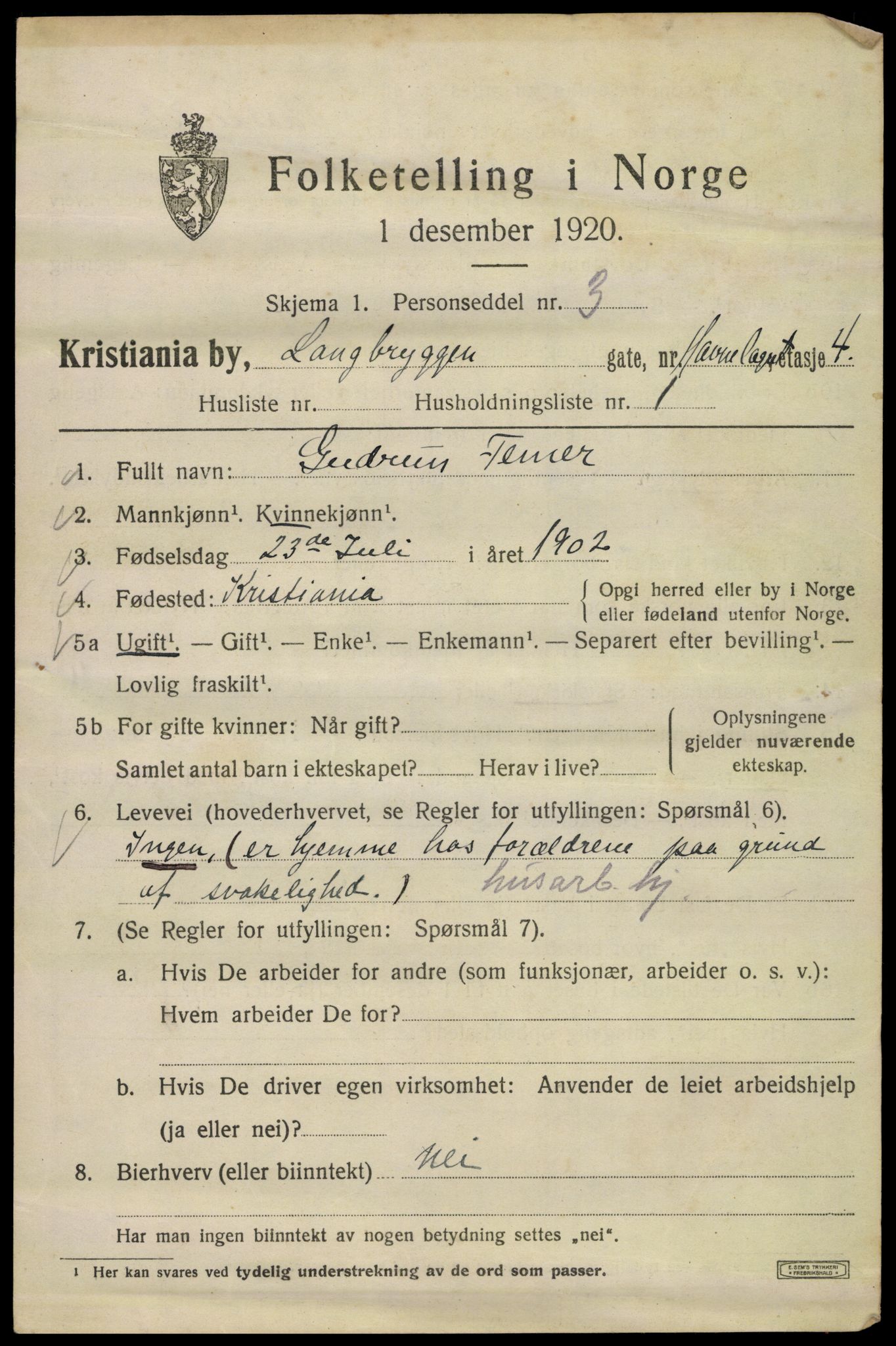 SAO, 1920 census for Kristiania, 1920, p. 358239