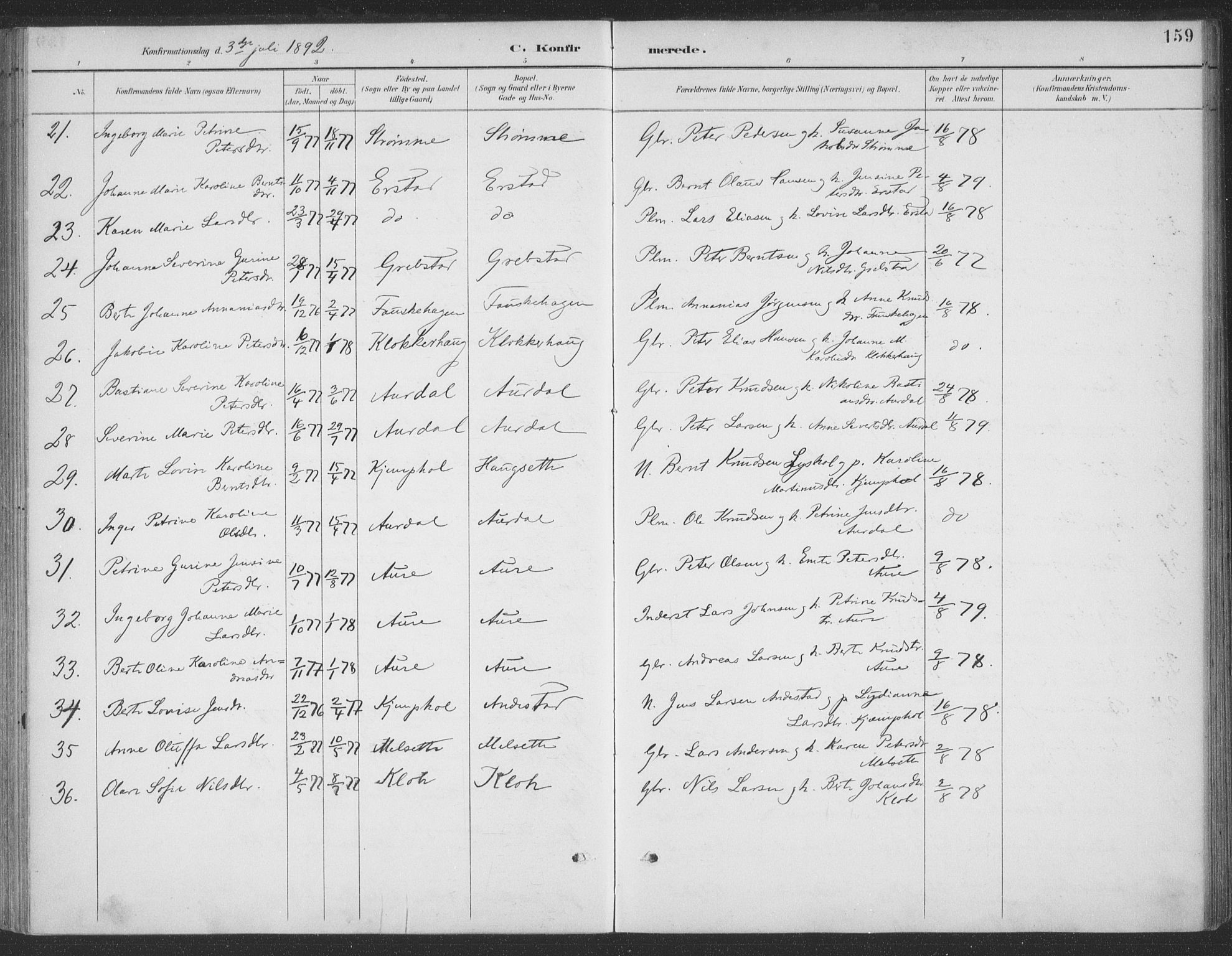 Ministerialprotokoller, klokkerbøker og fødselsregistre - Møre og Romsdal, AV/SAT-A-1454/523/L0335: Parish register (official) no. 523A02, 1891-1911, p. 159