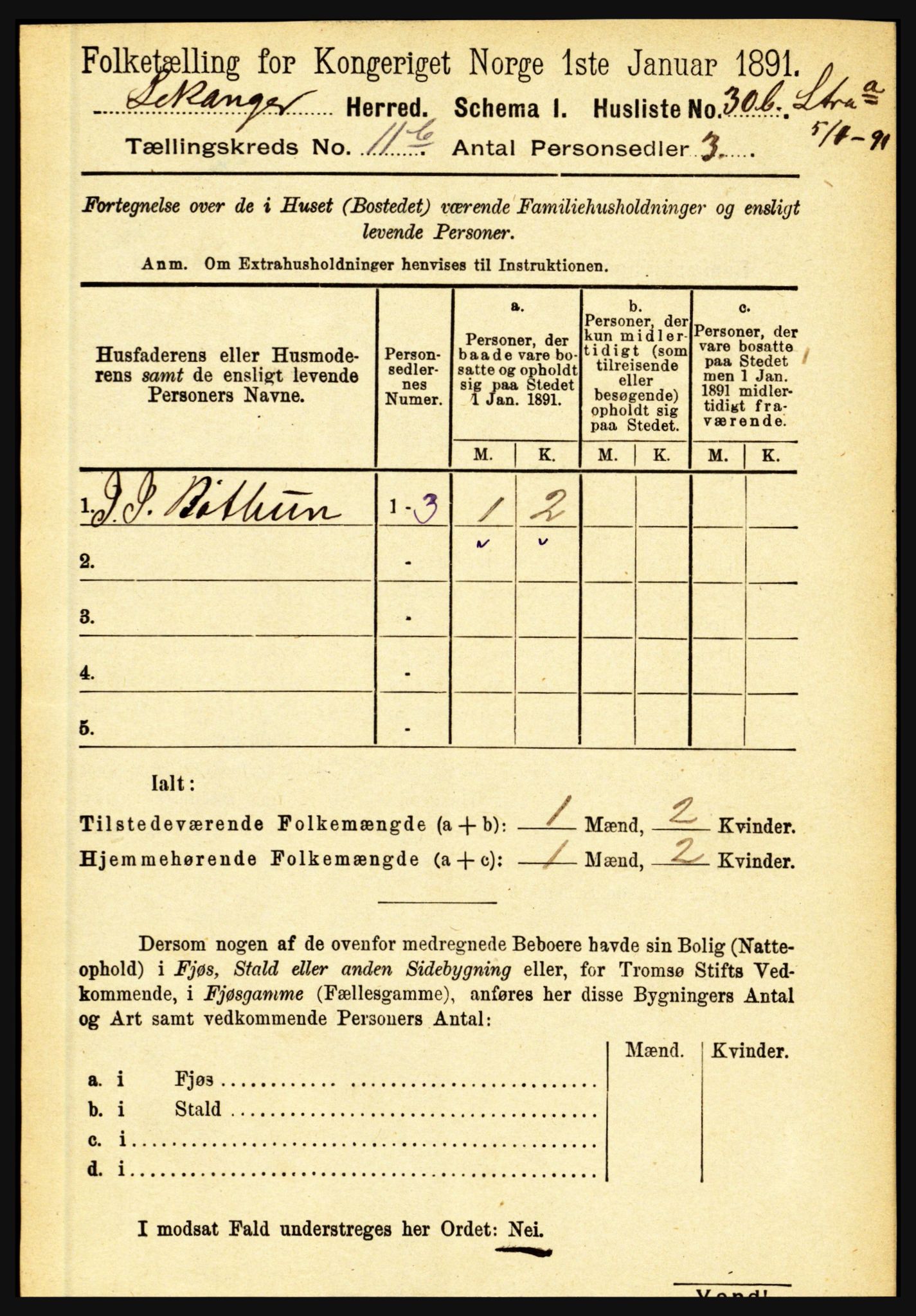 RA, 1891 census for 1419 Leikanger, 1891, p. 2174