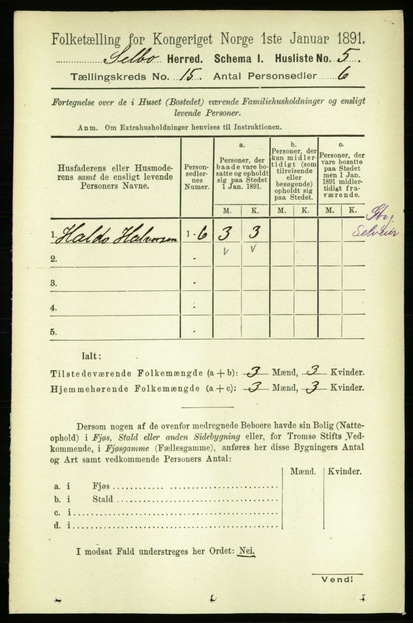 RA, 1891 census for 1664 Selbu, 1891, p. 5497