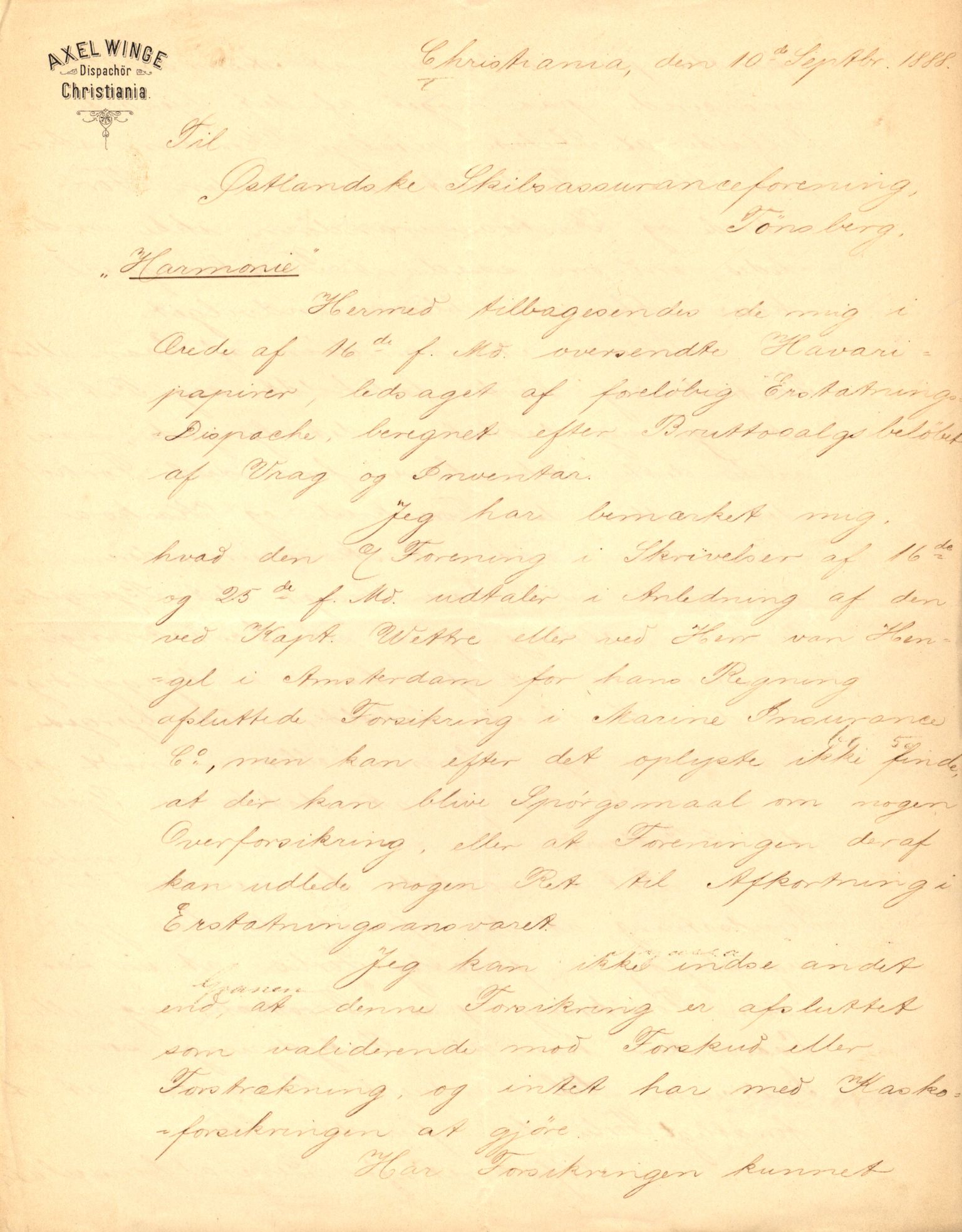 Pa 63 - Østlandske skibsassuranceforening, VEMU/A-1079/G/Ga/L0021/0006: Havaridokumenter / Gøthe, Granit, Granen, Harmonie, Lindsay, 1888, p. 33