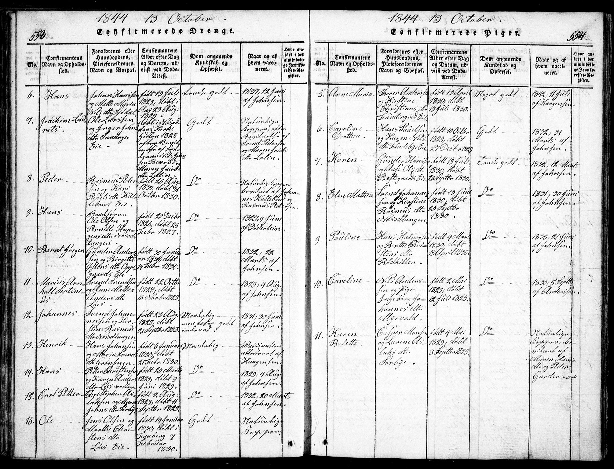 Nesodden prestekontor Kirkebøker, AV/SAO-A-10013/G/Ga/L0001: Parish register (copy) no. I 1, 1814-1847, p. 553-554