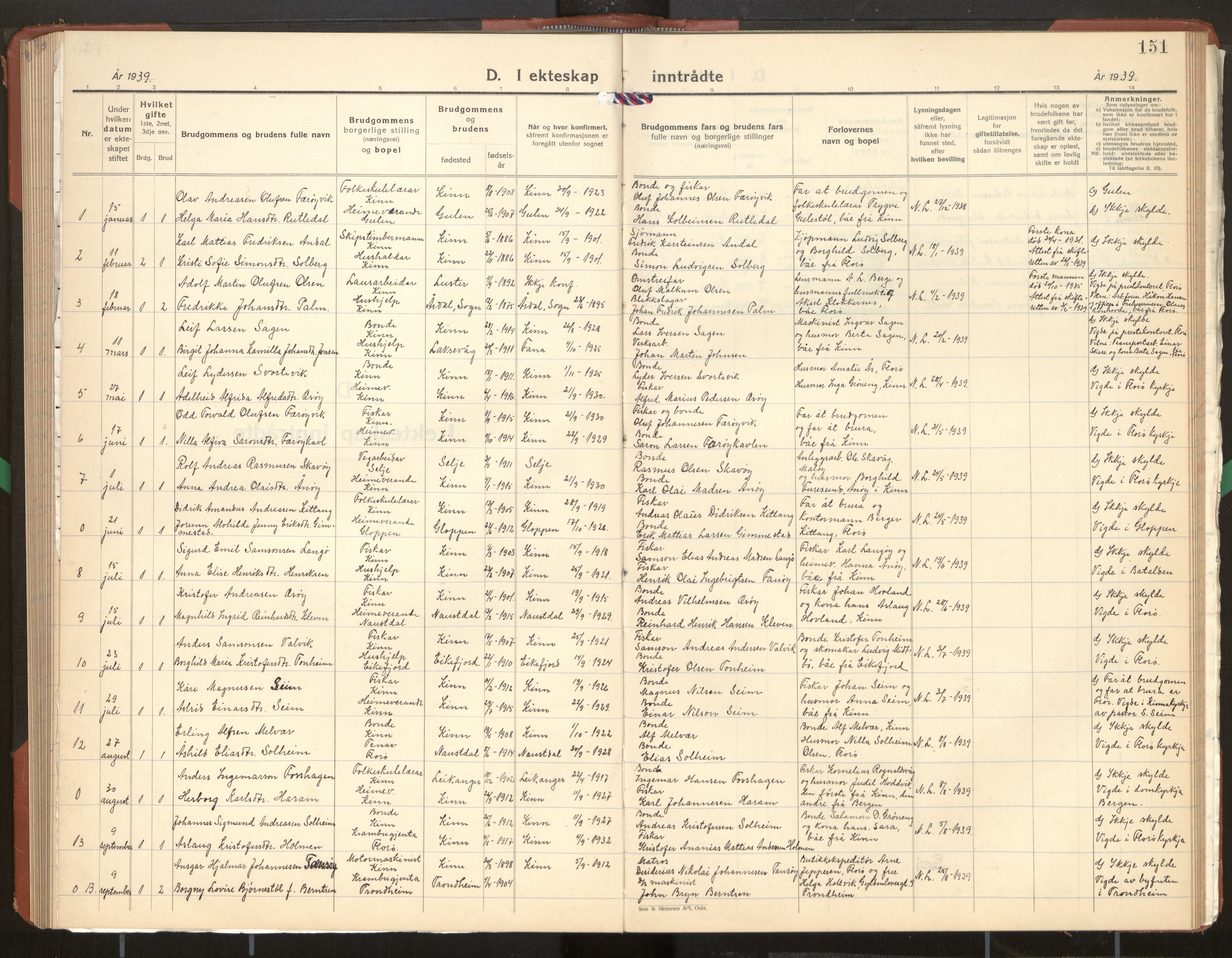 Kinn sokneprestembete, SAB/A-80801/H/Hab/Haba/L0003: Parish register (copy) no. A 3, 1939-1960, p. 151