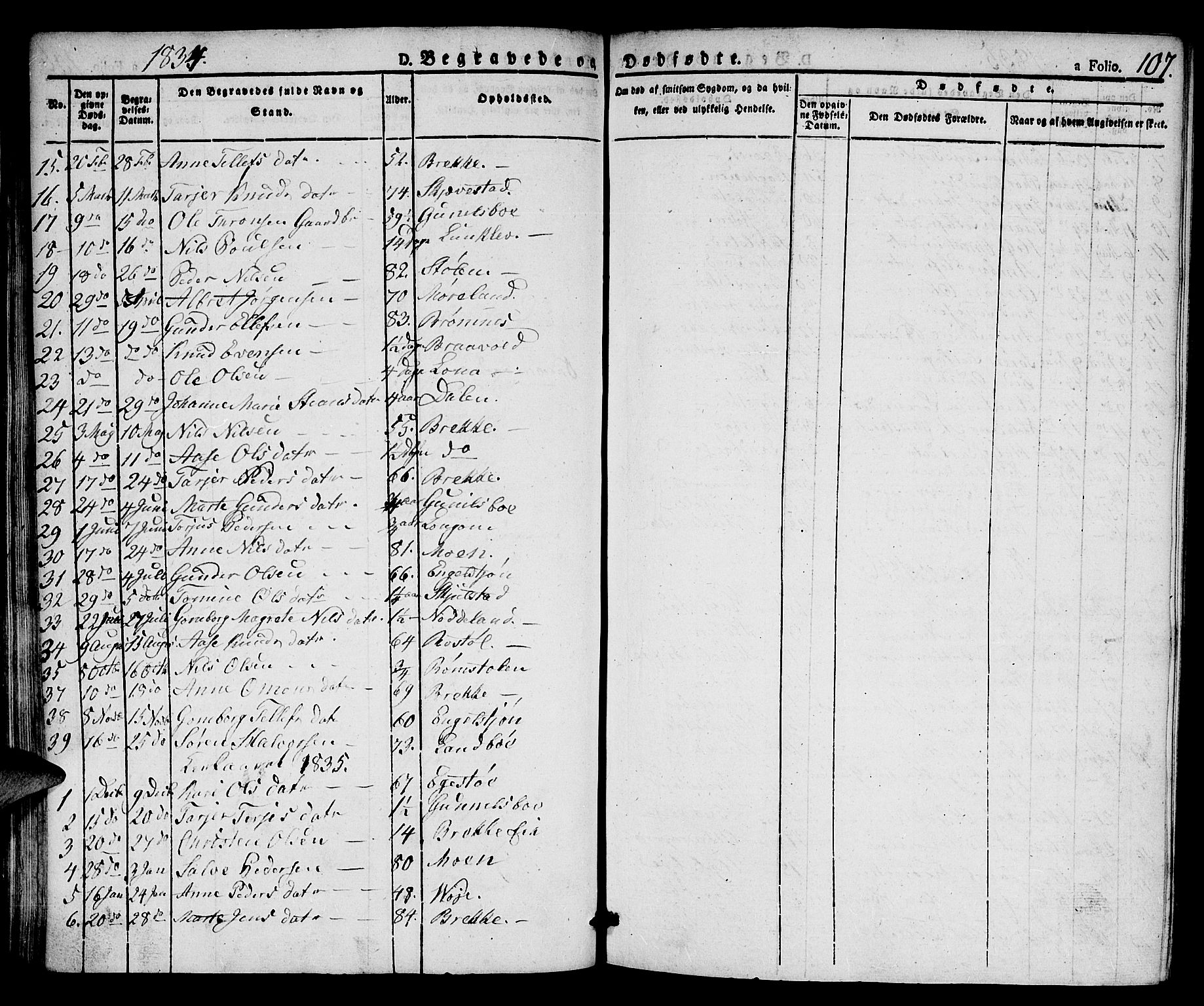 Austre Moland sokneprestkontor, AV/SAK-1111-0001/F/Fa/Faa/L0005: Parish register (official) no. A 5, 1825-1837, p. 107