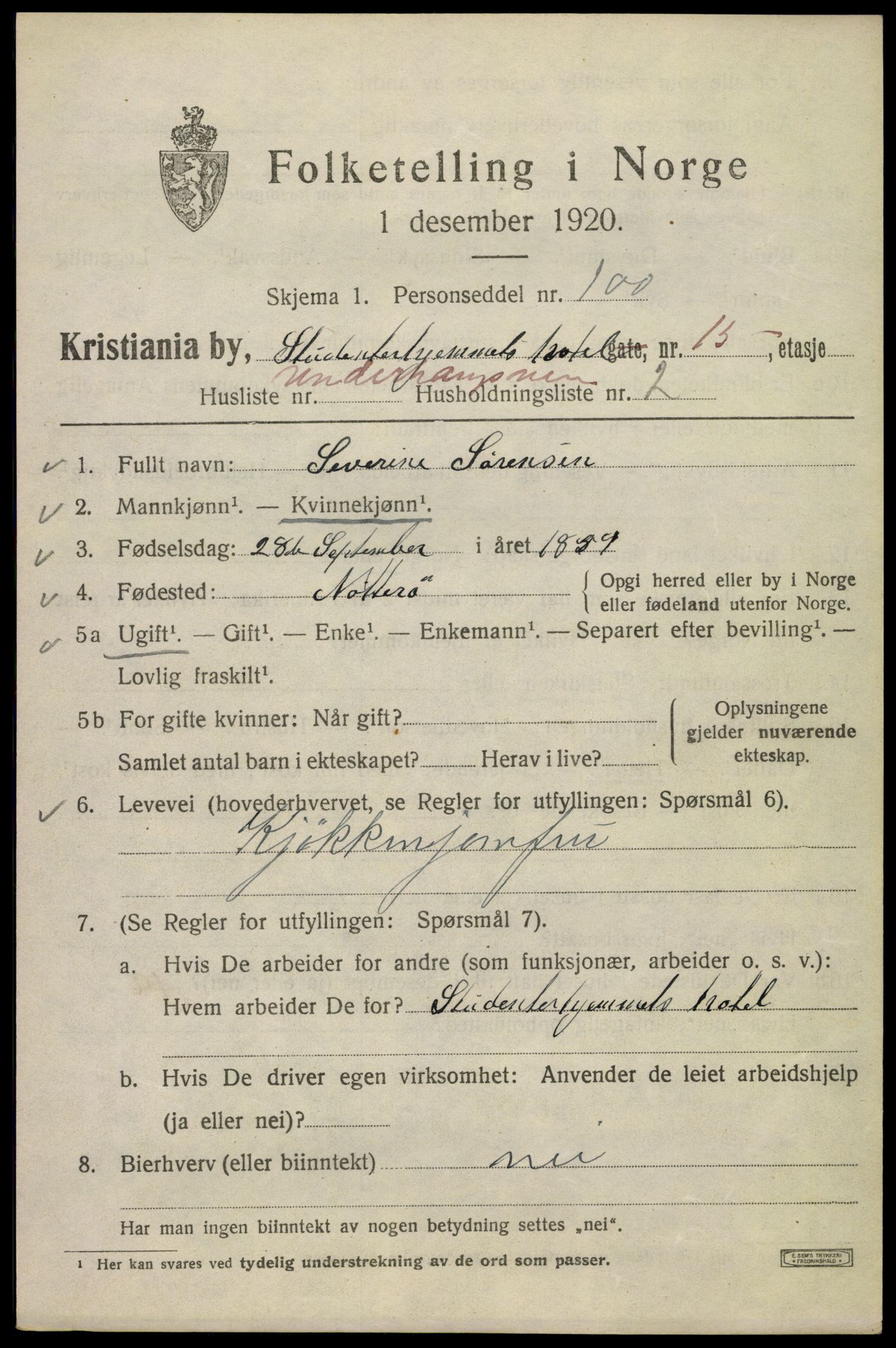 SAO, 1920 census for Kristiania, 1920, p. 618019