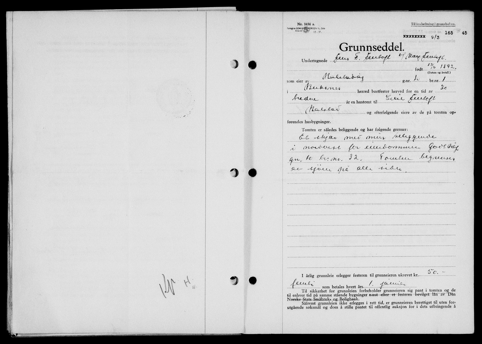 Lofoten sorenskriveri, SAT/A-0017/1/2/2C/L0013a: Mortgage book no. 13a, 1944-1946, Diary no: : 165/1945