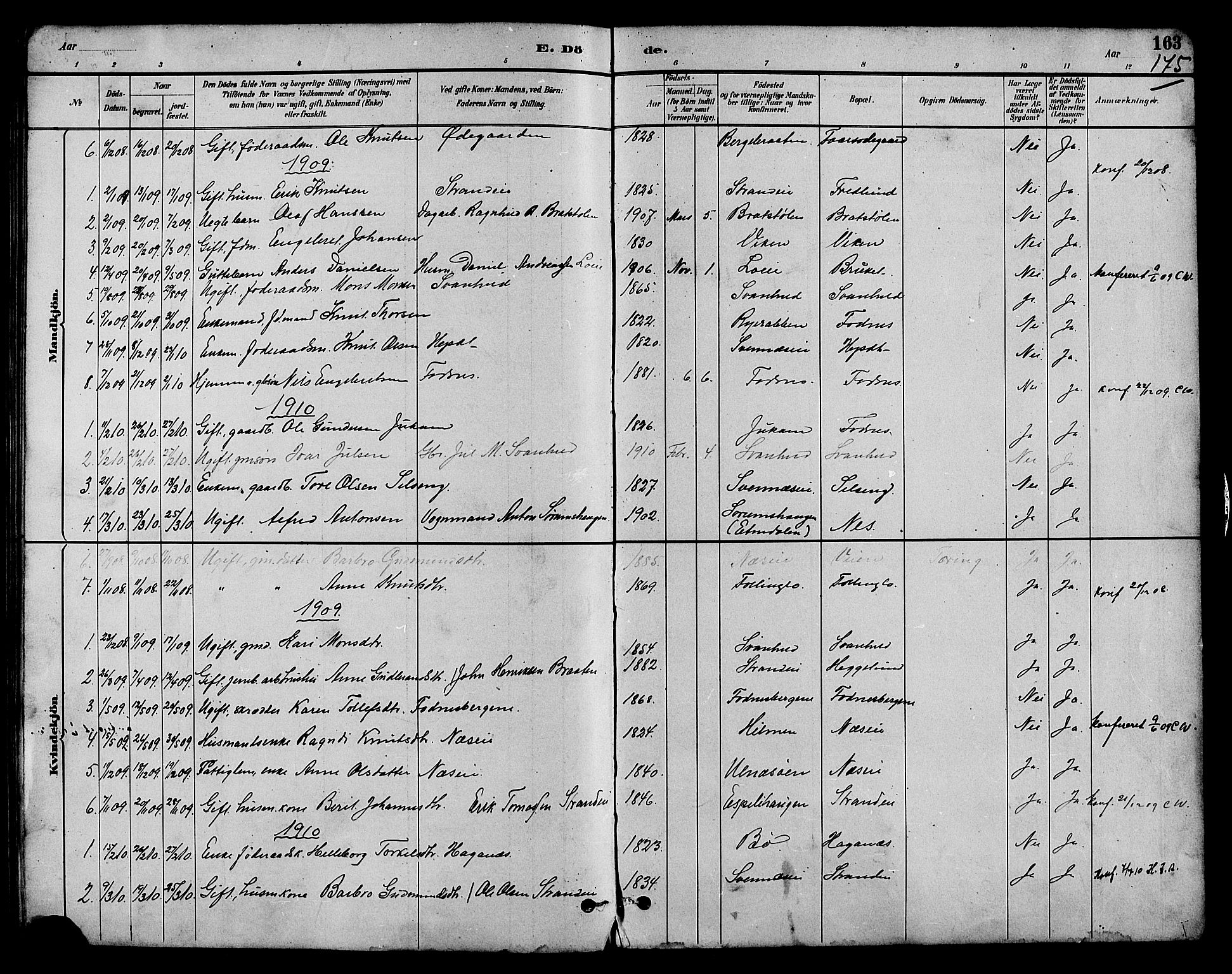 Nord-Aurdal prestekontor, AV/SAH-PREST-132/H/Ha/Hab/L0007: Parish register (copy) no. 7, 1883-1910, p. 175