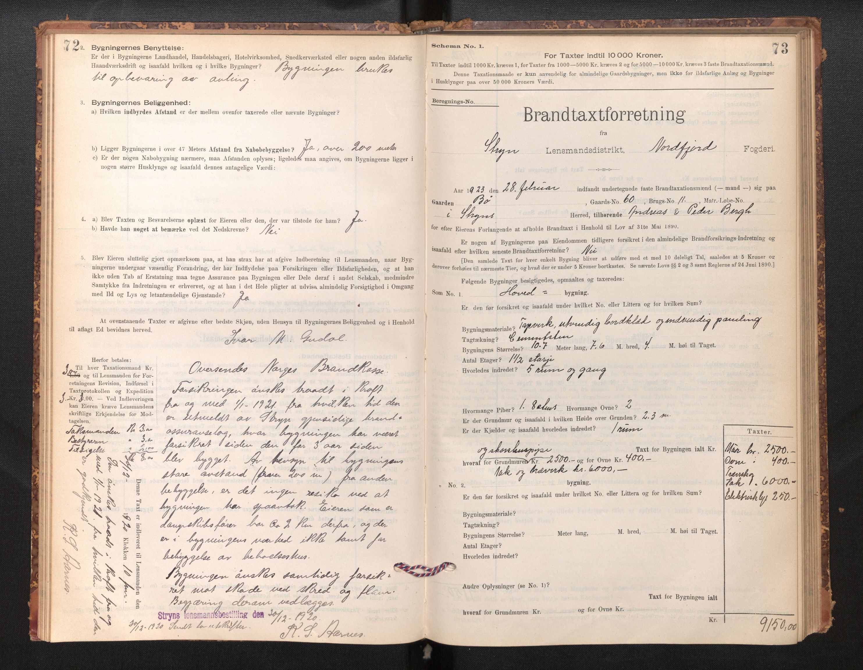 Lensmannen i Stryn og Innvik, SAB/A-30201/0012/L0002: Branntakstprotokoll, skjematakst, 1894-1942, p. 72-73