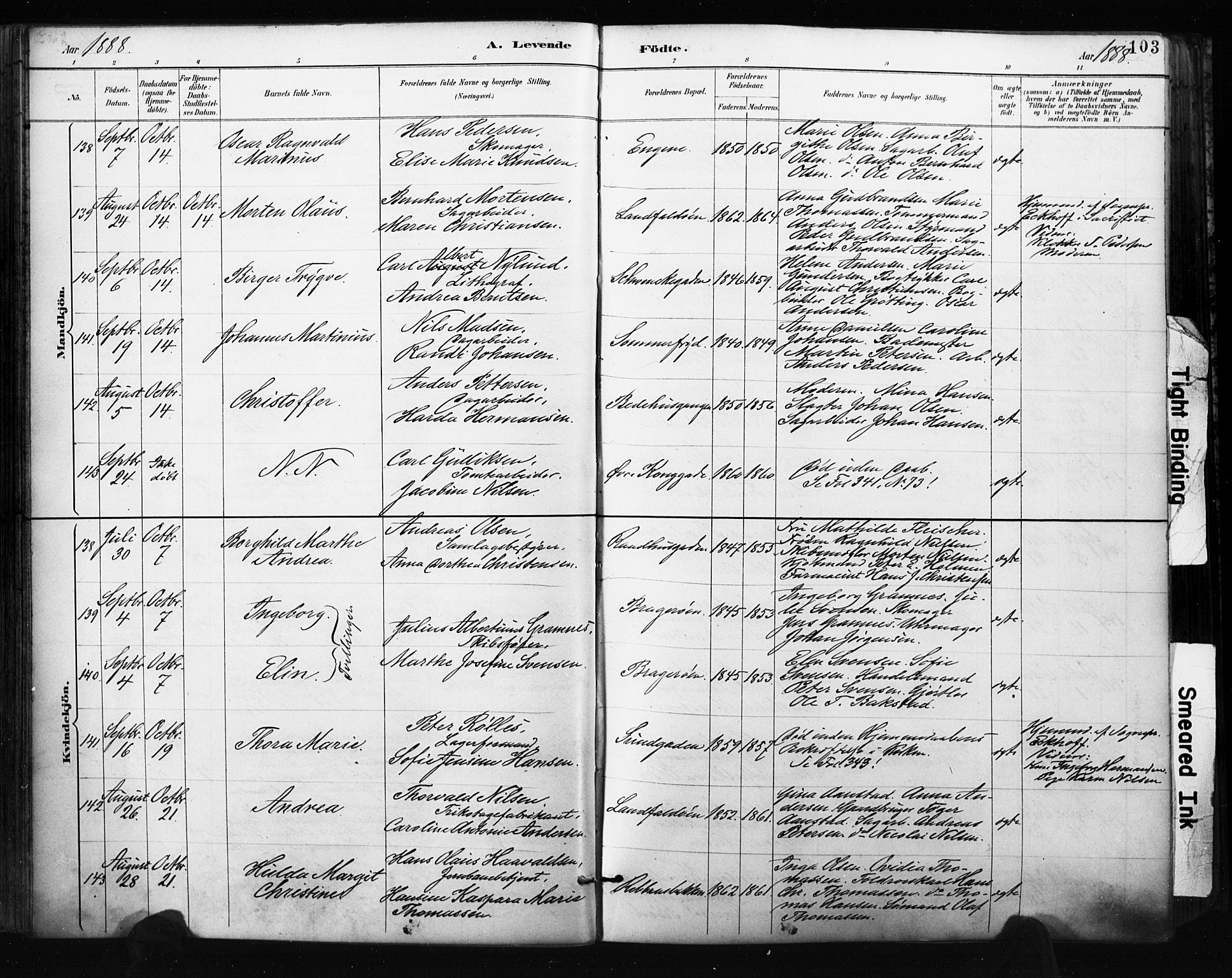 Bragernes kirkebøker, SAKO/A-6/F/Fb/L0007: Parish register (official) no. II 7, 1885-1893, p. 103