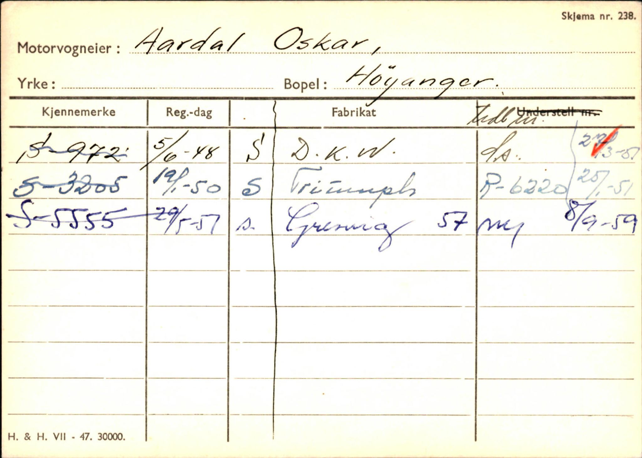 Statens vegvesen, Sogn og Fjordane vegkontor, SAB/A-5301/4/F/L0131: Eigarregister Høyanger P-Å. Stryn S-Å, 1945-1975, p. 1105