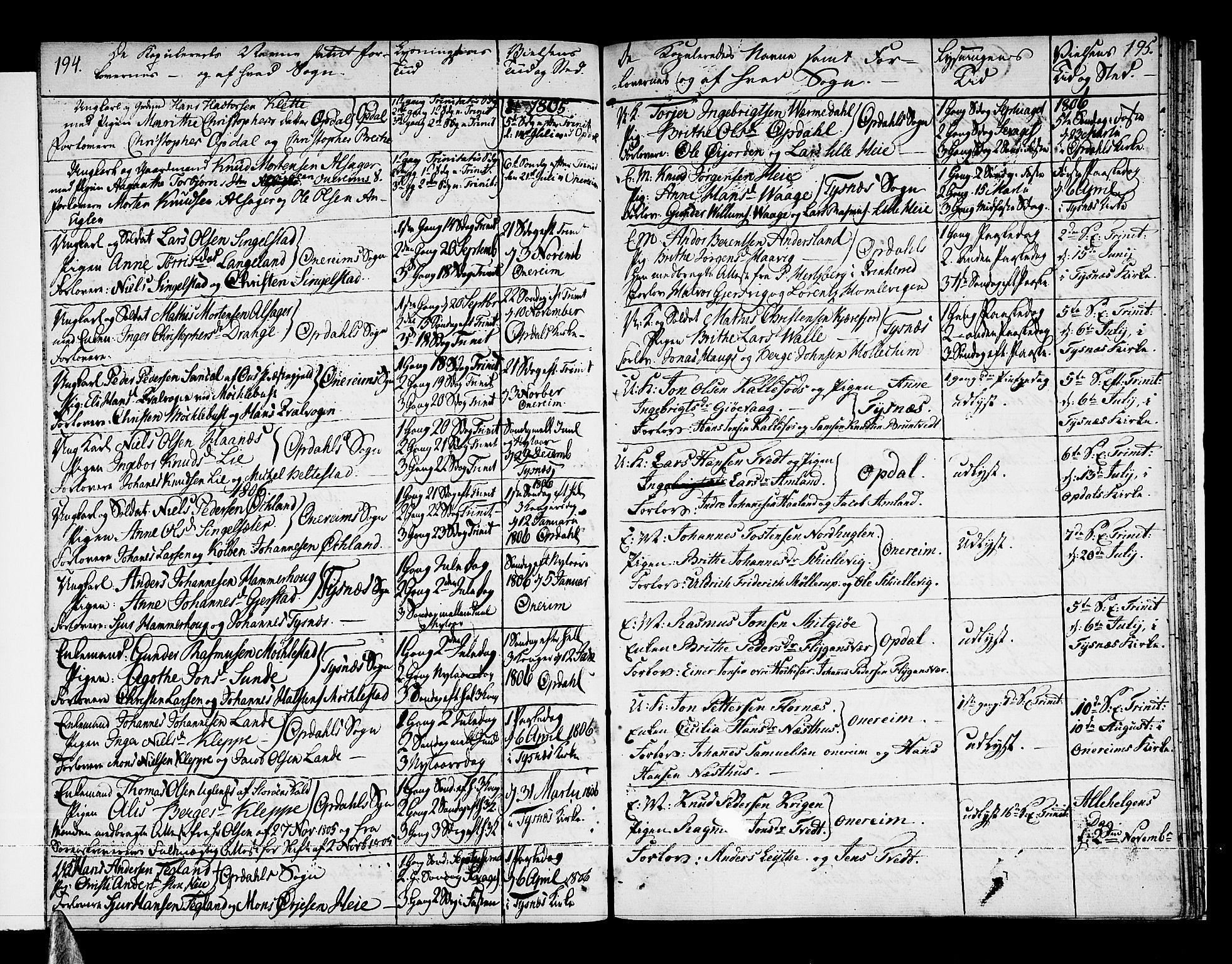Tysnes sokneprestembete, SAB/A-78601/H/Haa: Parish register (official) no. A 6, 1804-1816, p. 194-195