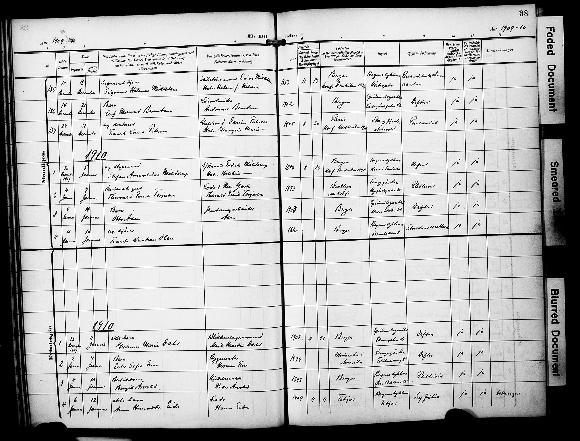 Bergen kommunale pleiehjem - stiftelsespresten, AV/SAB-A-100281: Parish register (official) no. A 6, 1908-1920, p. 38