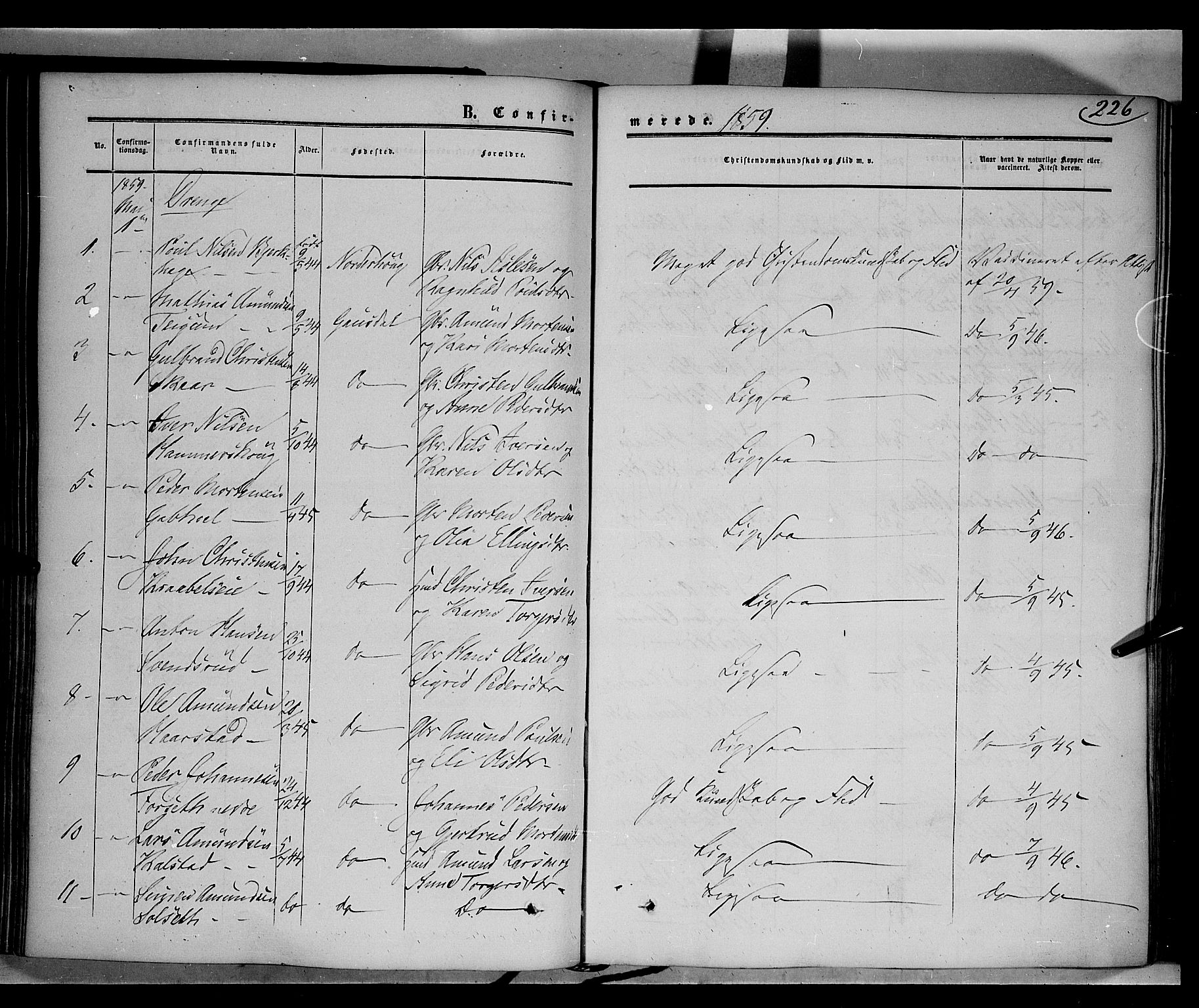Gausdal prestekontor, SAH/PREST-090/H/Ha/Haa/L0008: Parish register (official) no. 8, 1850-1861, p. 226