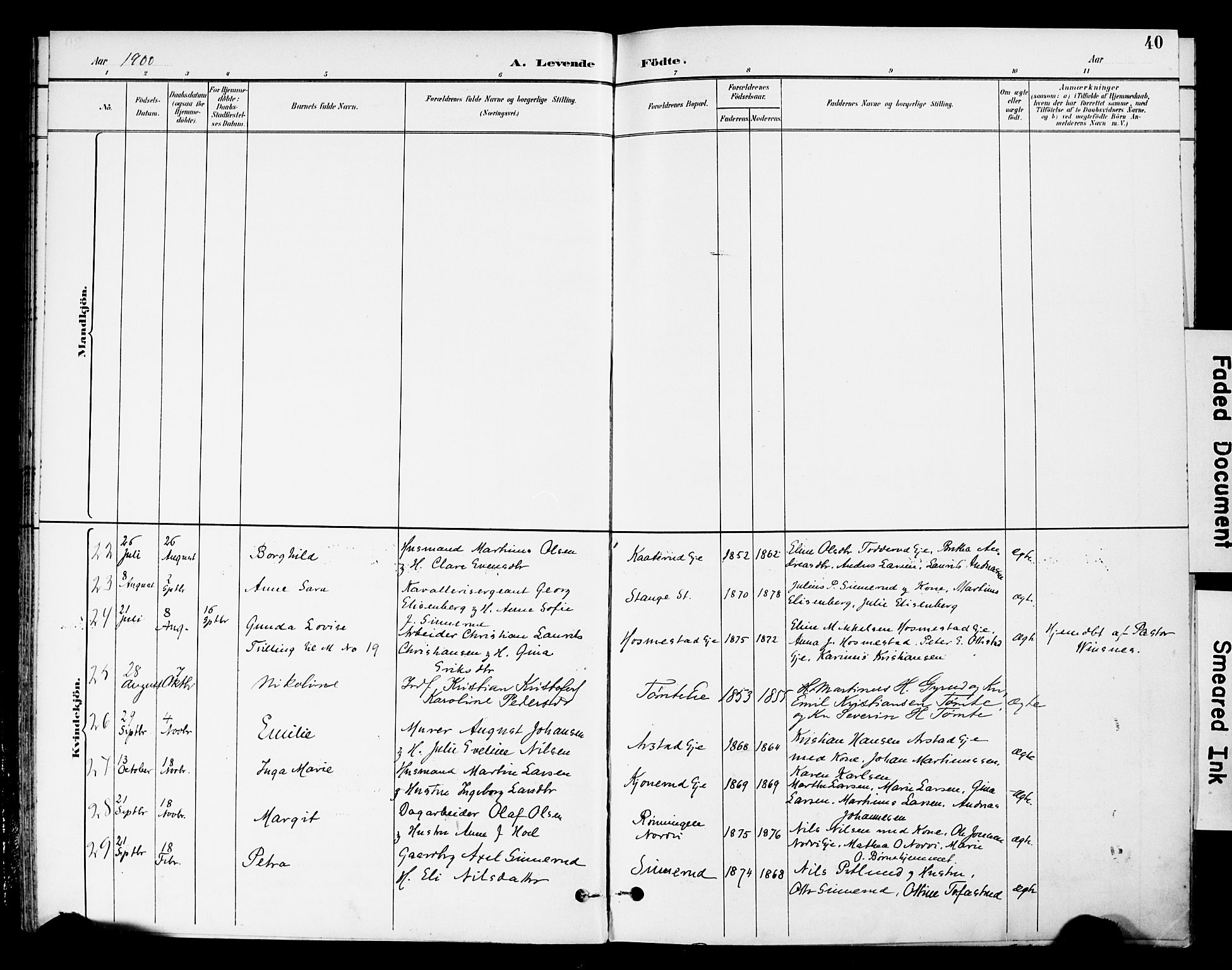 Stange prestekontor, AV/SAH-PREST-002/K/L0021: Parish register (official) no. 21, 1891-1902, p. 40