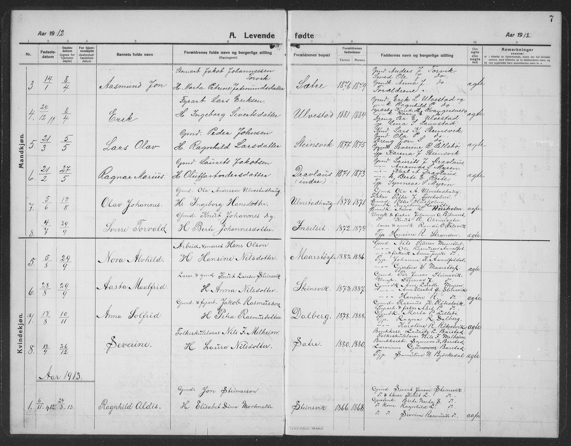 Ministerialprotokoller, klokkerbøker og fødselsregistre - Møre og Romsdal, AV/SAT-A-1454/512/L0169: Parish register (copy) no. 512C01, 1910-1935, p. 7