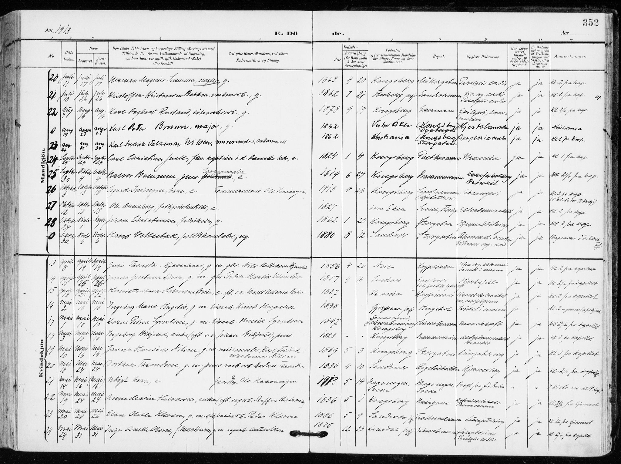 Kongsberg kirkebøker, SAKO/A-22/F/Fb/L0004: Parish register (official) no. II 4, 1906-1918, p. 352