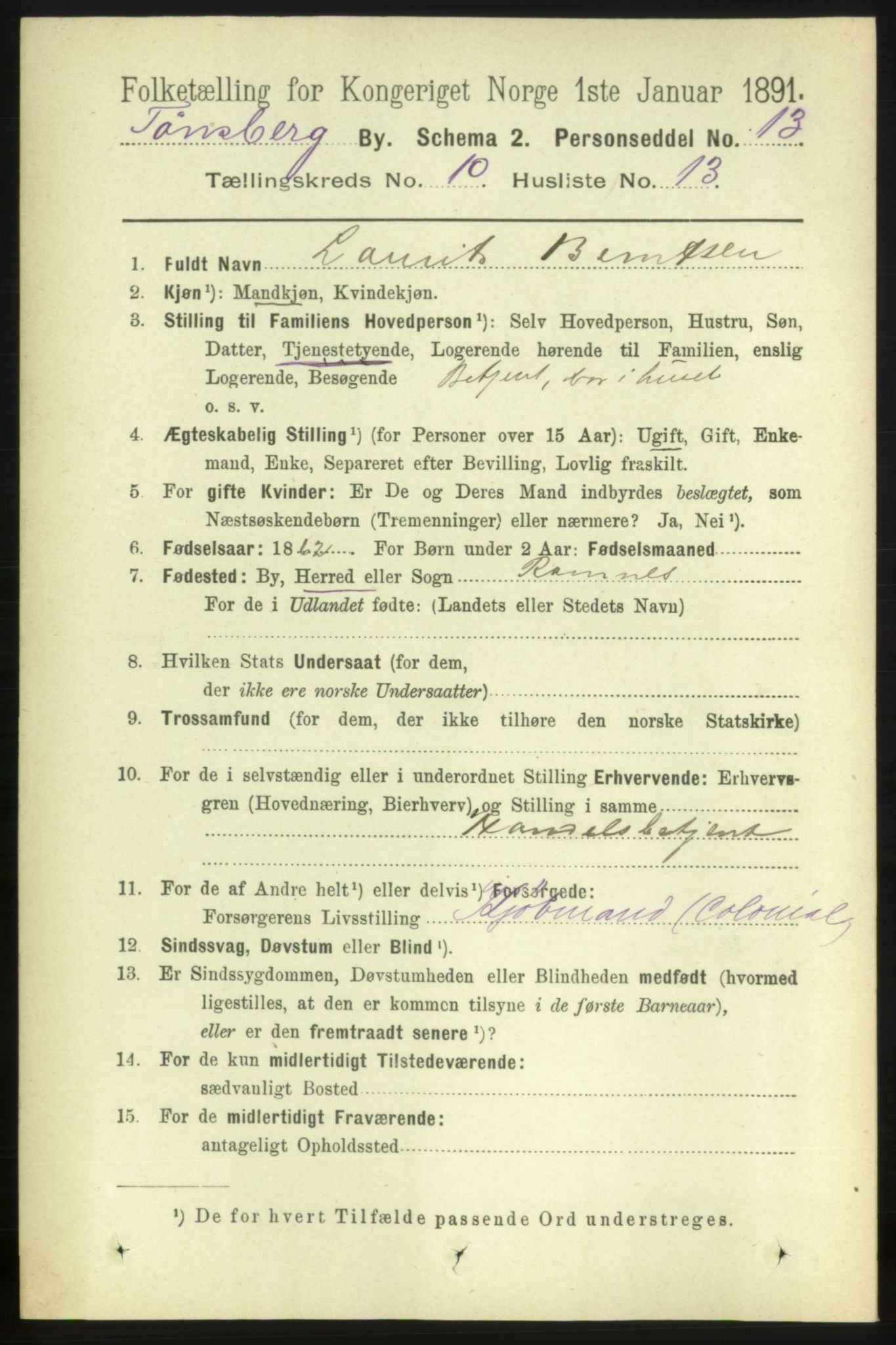 RA, 1891 census for 0705 Tønsberg, 1891, p. 3773