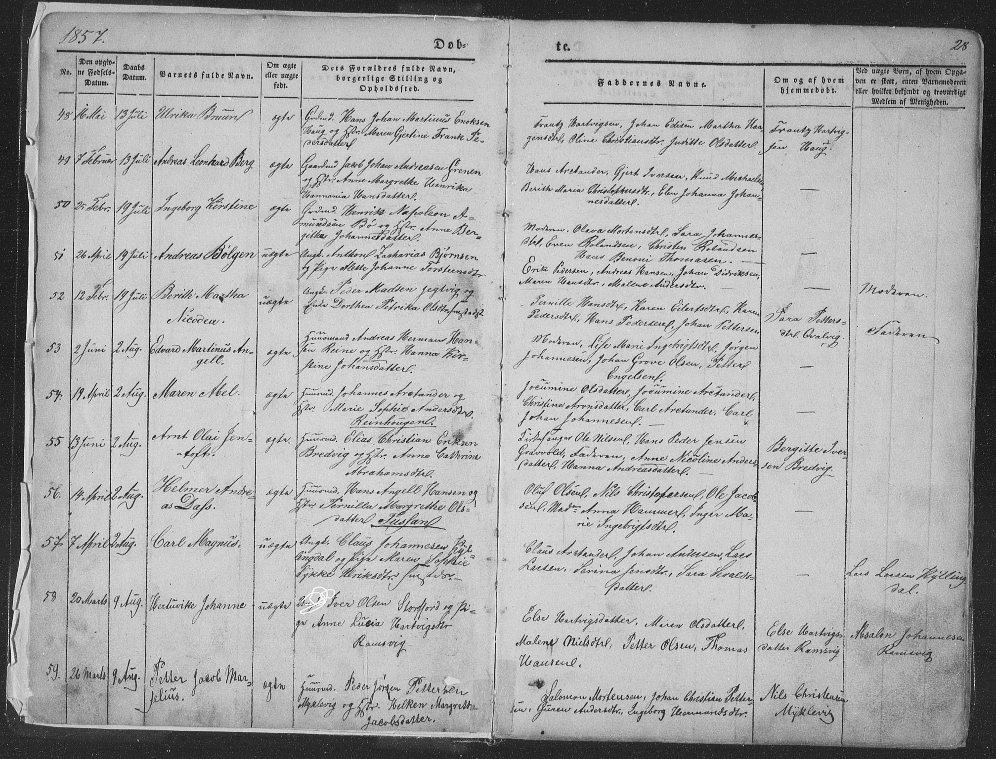Ministerialprotokoller, klokkerbøker og fødselsregistre - Nordland, SAT/A-1459/881/L1165: Parish register (copy) no. 881C02, 1854-1876, p. 28