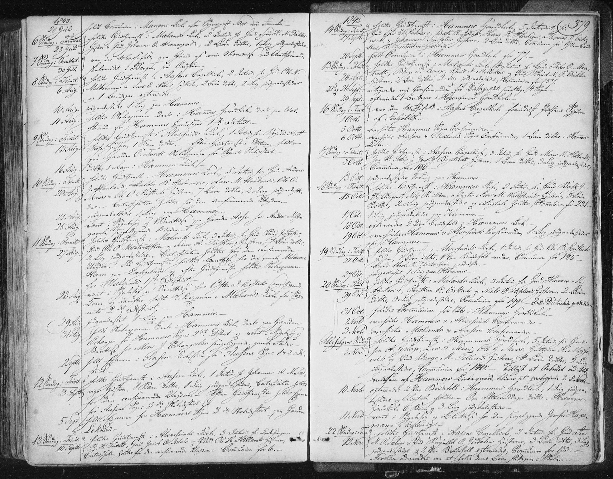 Hamre sokneprestembete, AV/SAB-A-75501/H/Ha/Haa/Haaa/L0012: Parish register (official) no. A 12, 1834-1845, p. 379