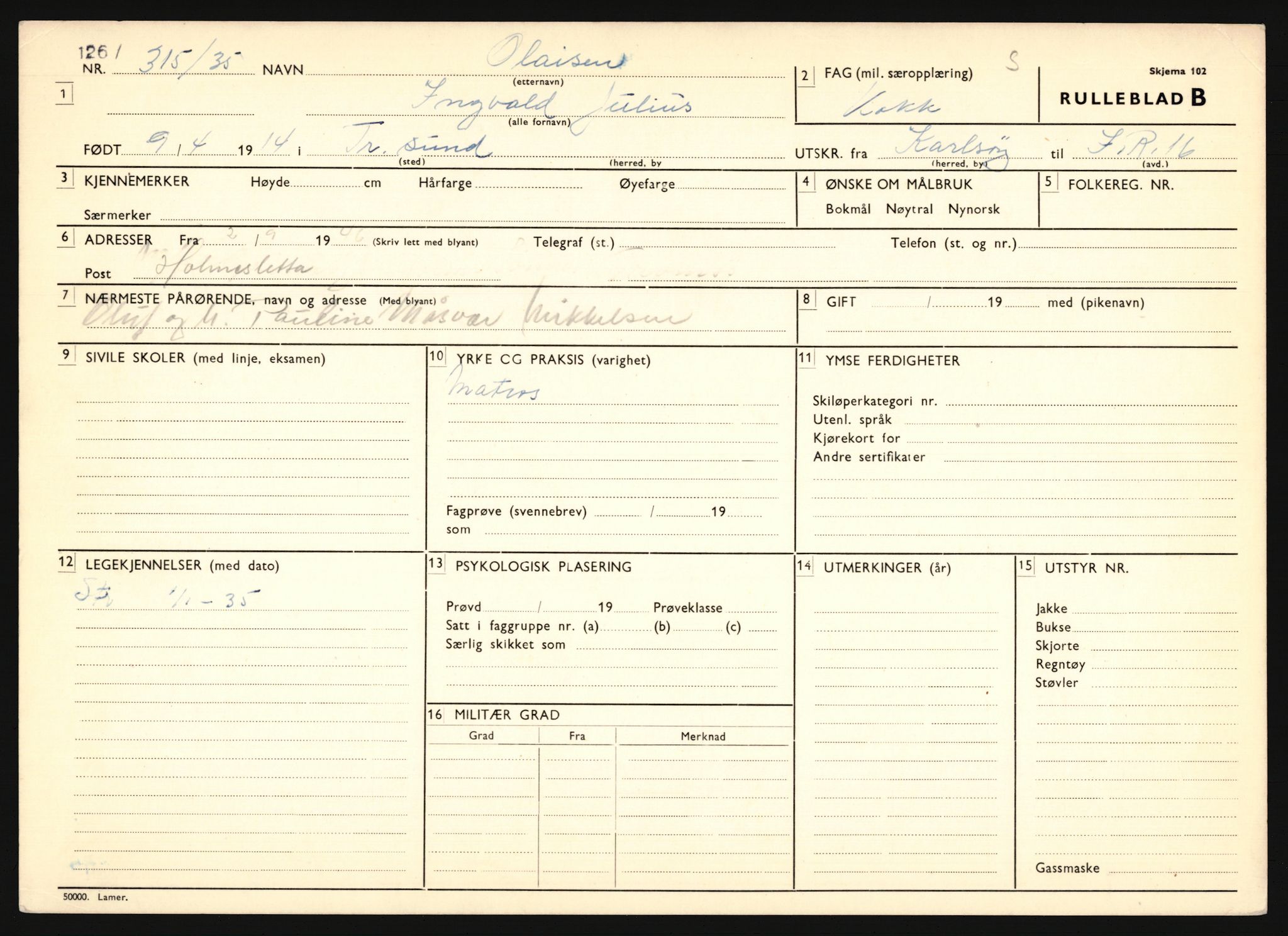 Forsvaret, Troms infanteriregiment nr. 16, AV/RA-RAFA-3146/P/Pa/L0019: Rulleblad for regimentets menige mannskaper, årsklasse 1935, 1935, p. 897