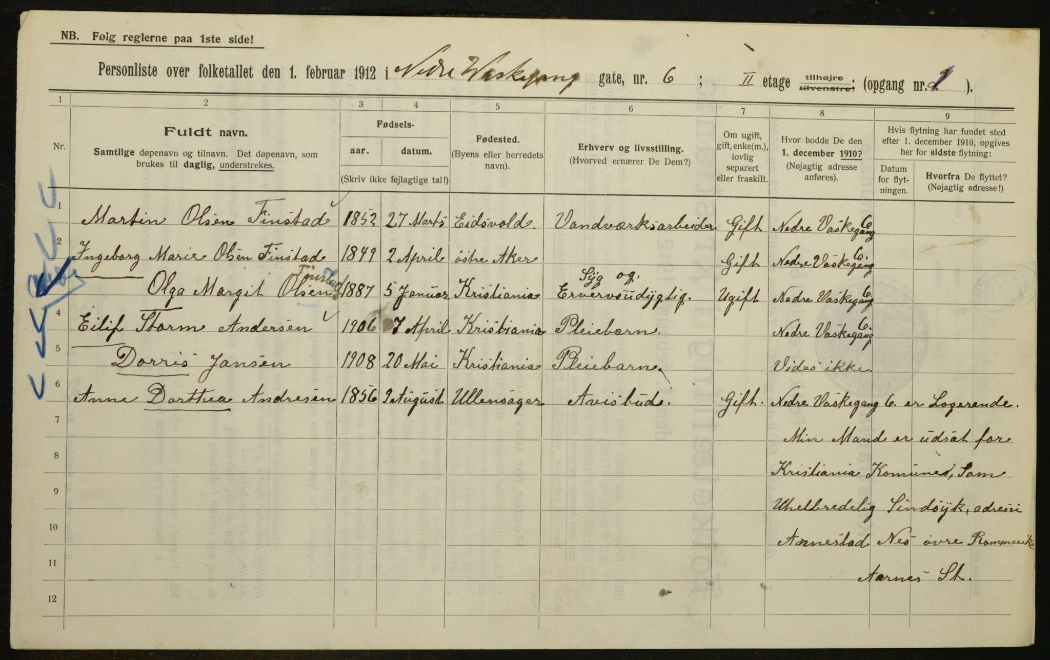 OBA, Municipal Census 1912 for Kristiania, 1912, p. 70115