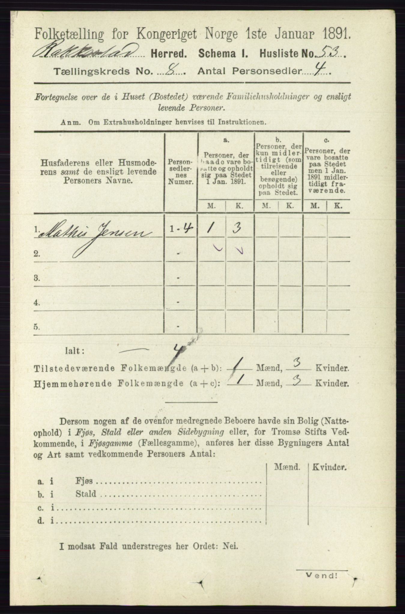 RA, 1891 census for 0128 Rakkestad, 1891, p. 3608