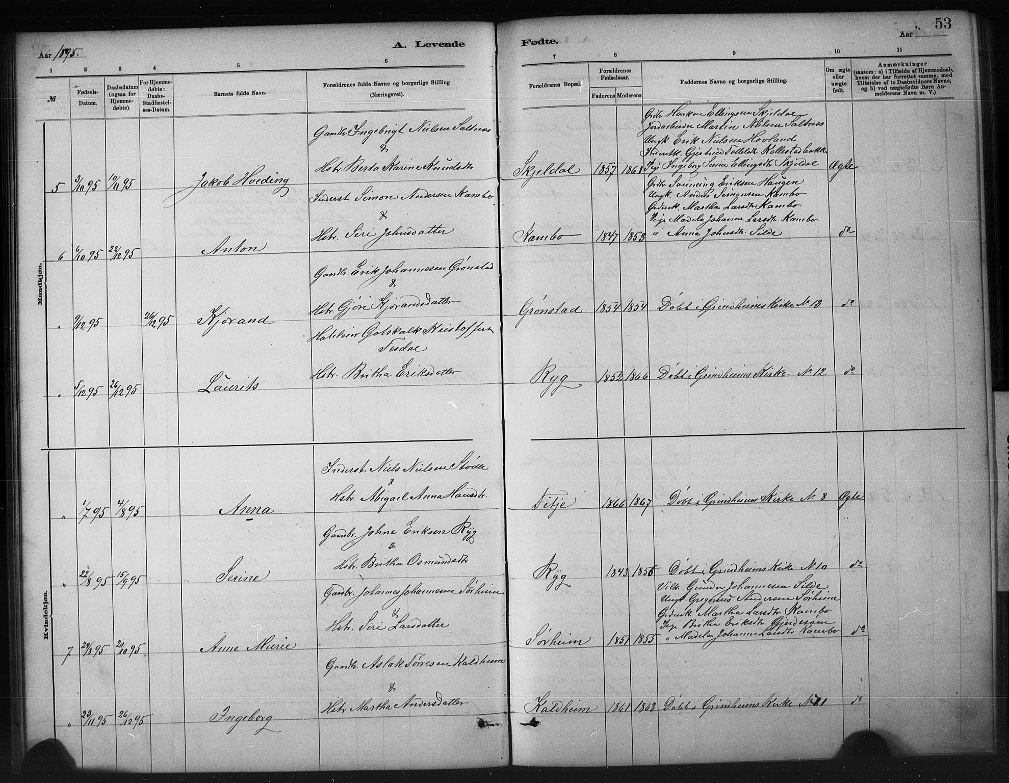 Etne sokneprestembete, SAB/A-75001/H/Hab: Parish register (copy) no. A 5, 1879-1896, p. 53