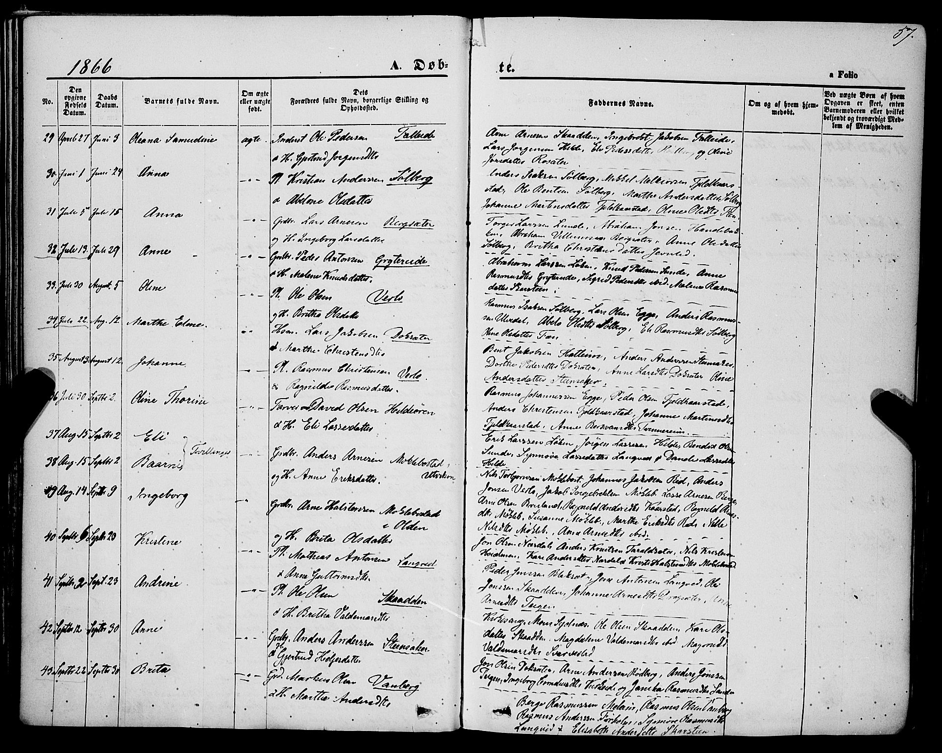 Innvik sokneprestembete, AV/SAB-A-80501: Parish register (official) no. A 6, 1865-1878, p. 57