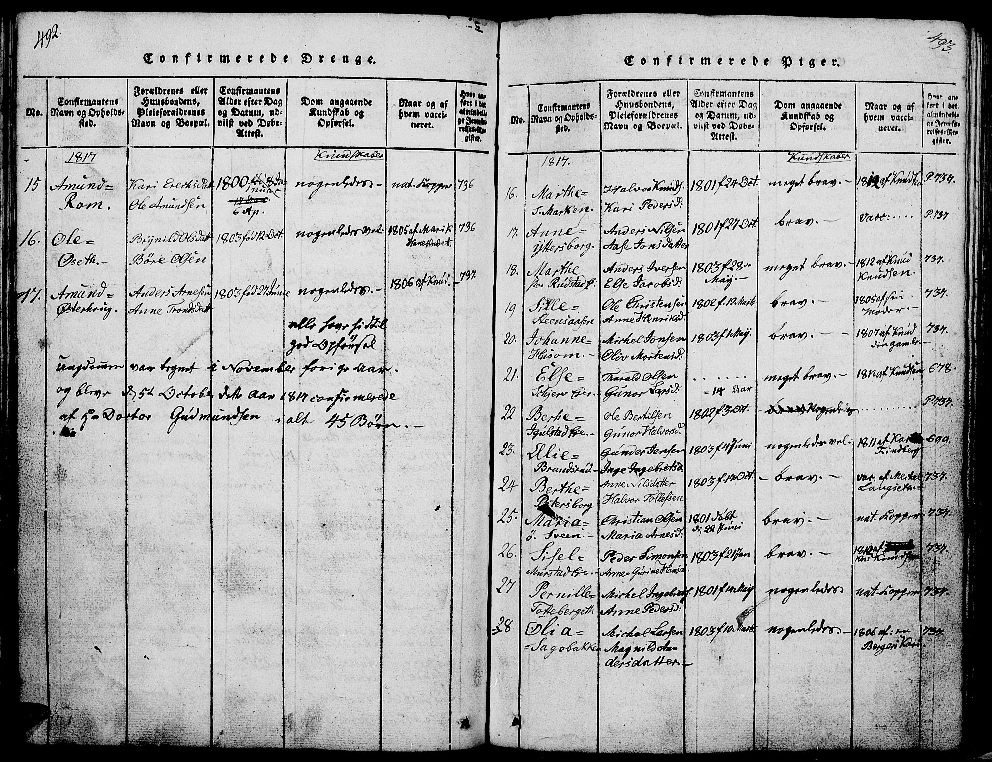 Løten prestekontor, SAH/PREST-022/L/La/L0001: Parish register (copy) no. 1, 1812-1832, p. 492-493