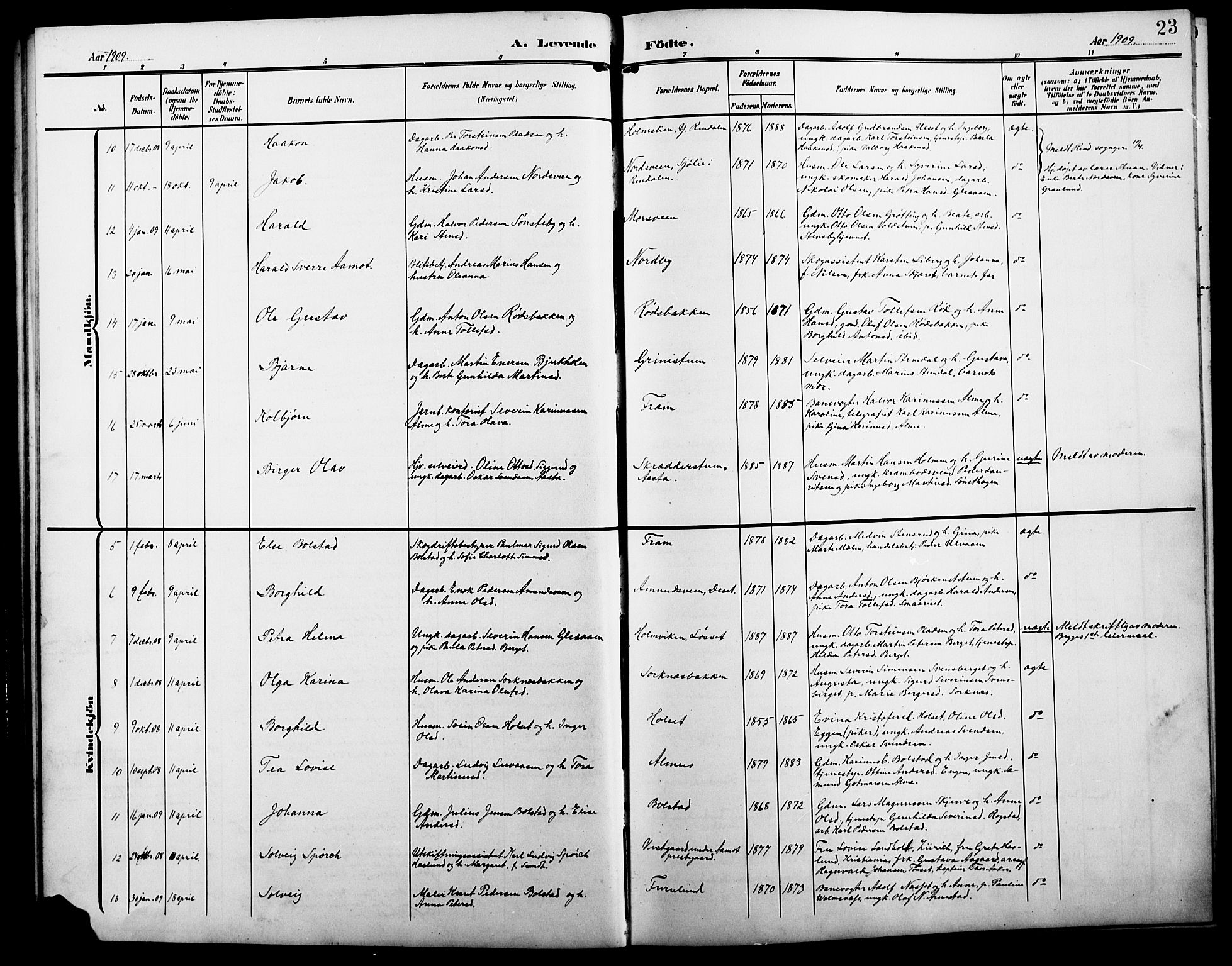 Åmot prestekontor, Hedmark, SAH/PREST-056/H/Ha/Hab/L0004: Parish register (copy) no. 4, 1905-1920, p. 23