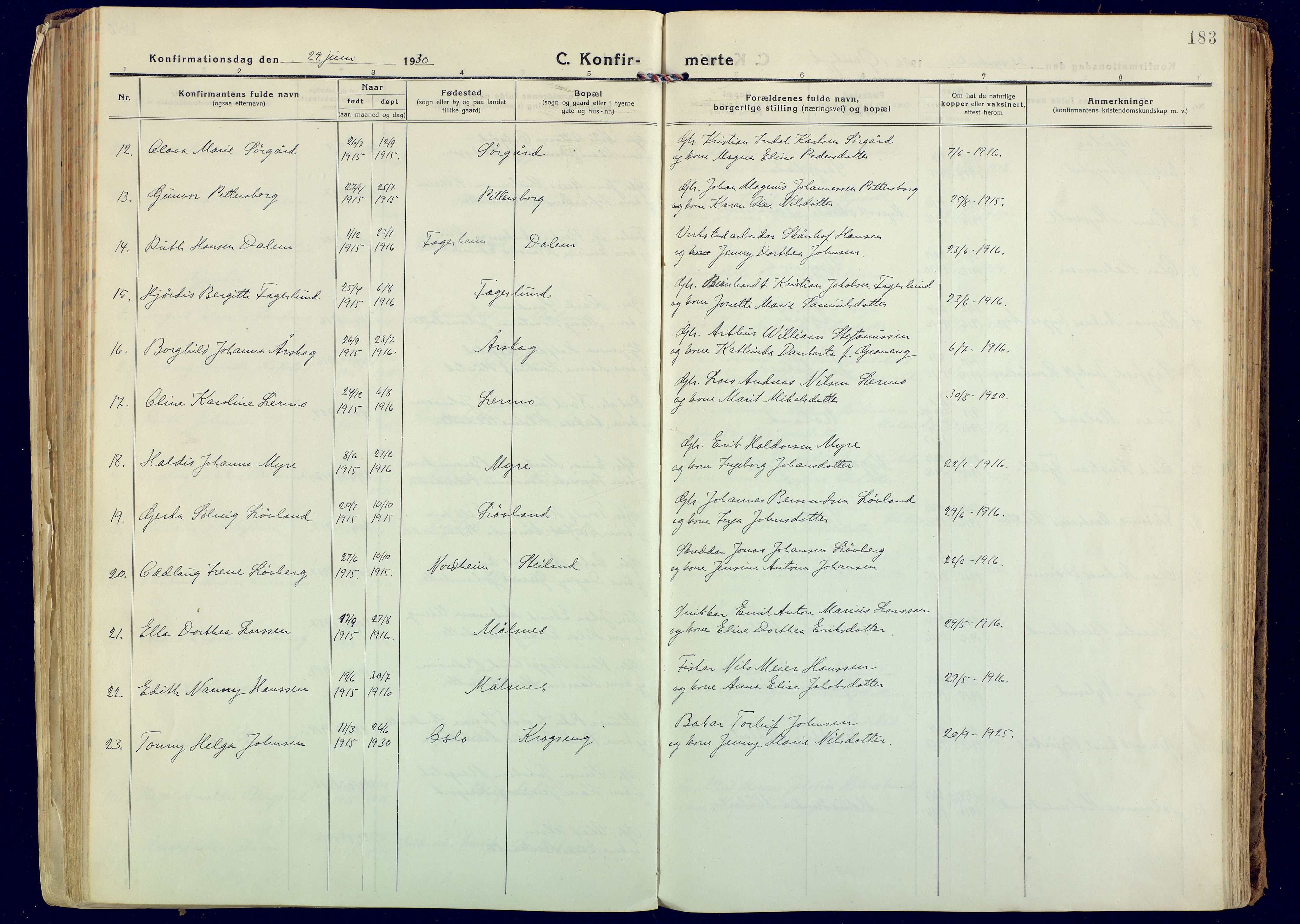 Målselv sokneprestembete, AV/SATØ-S-1311/G/Ga/Gaa/L0014kirke: Parish register (official) no. 14, 1919-1932, p. 183