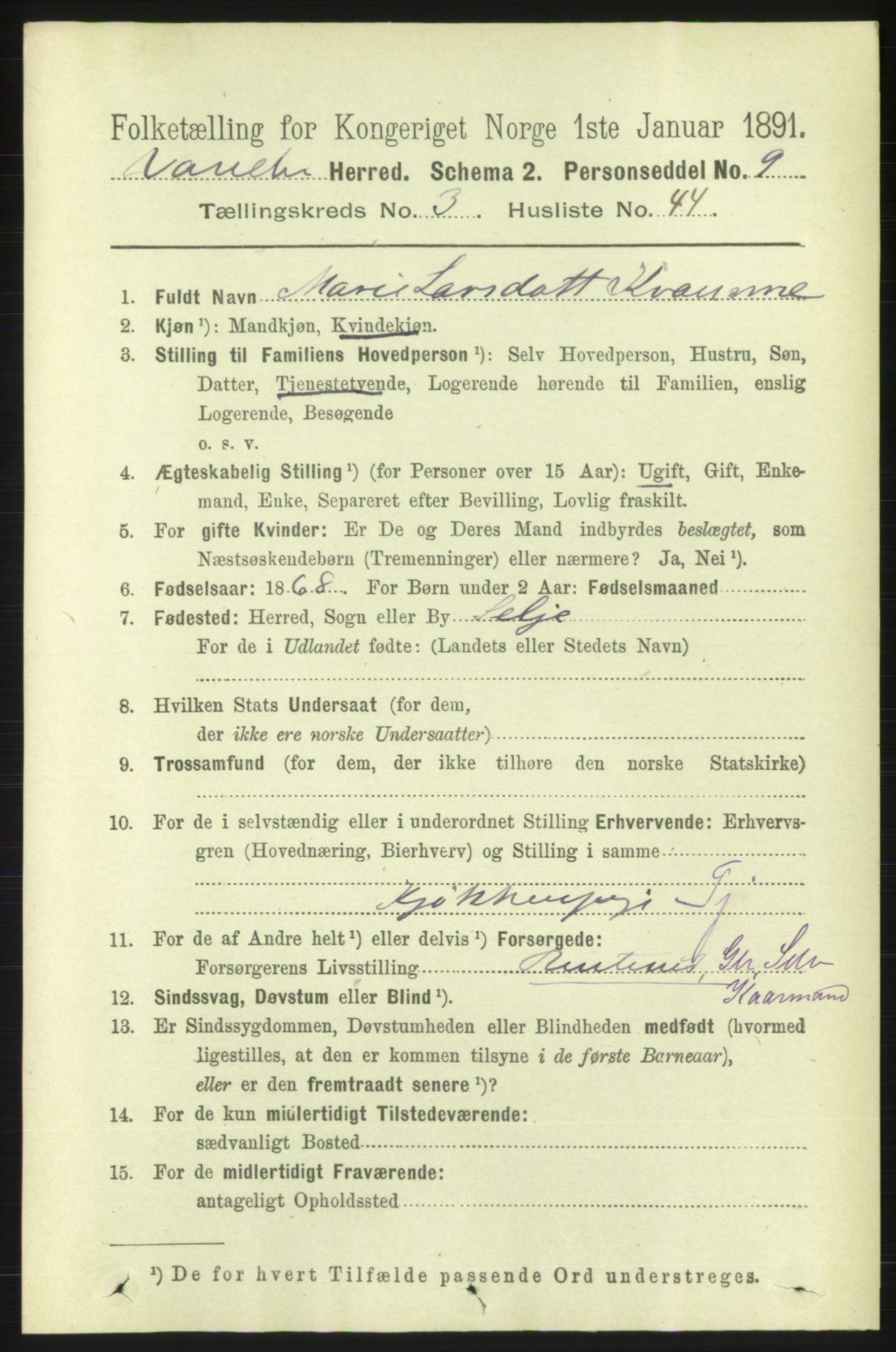 RA, 1891 census for 1511 Vanylven, 1891, p. 1495