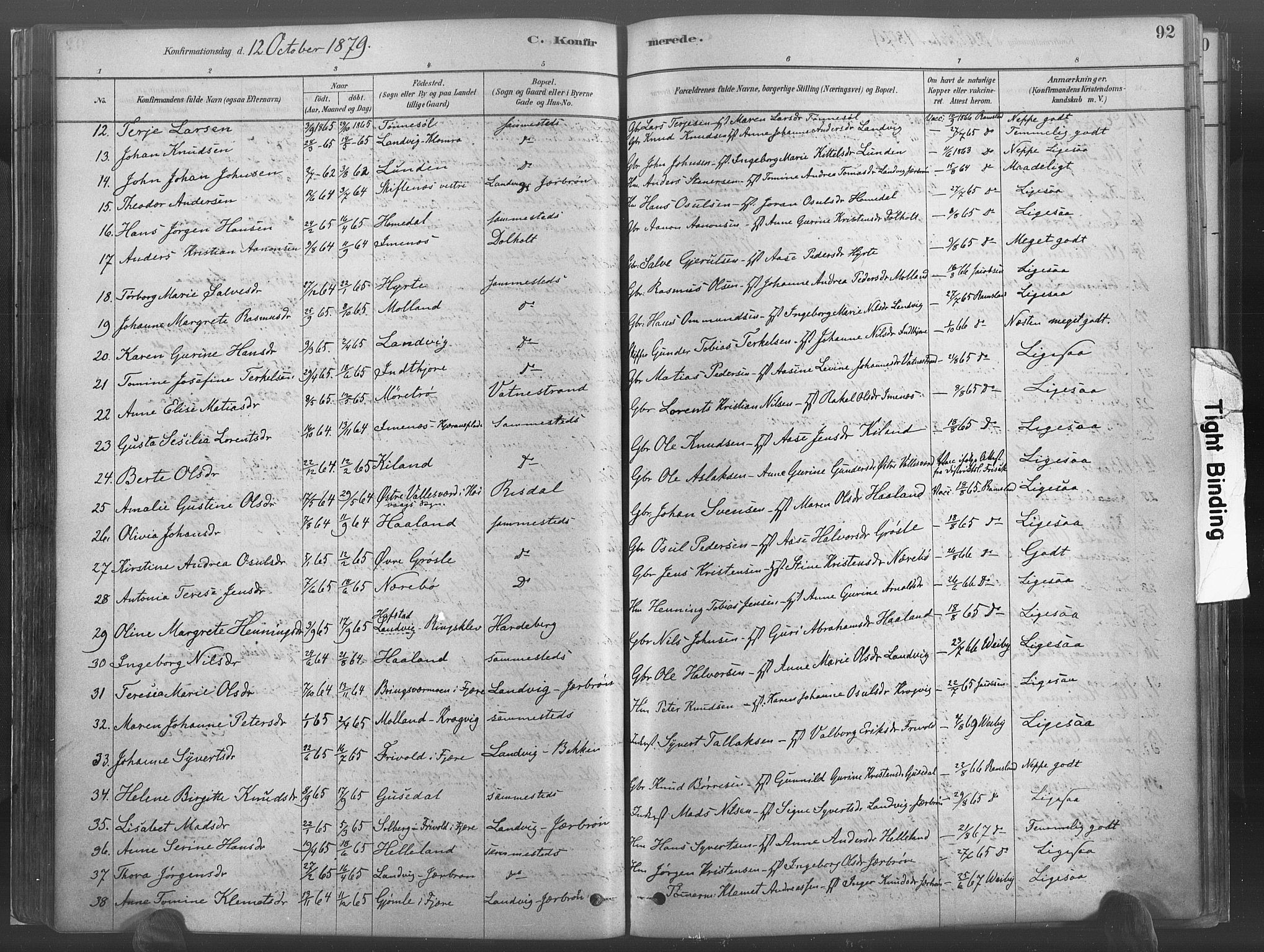 Hommedal sokneprestkontor, SAK/1111-0023/F/Fa/Fab/L0006: Parish register (official) no. A 6, 1878-1897, p. 92