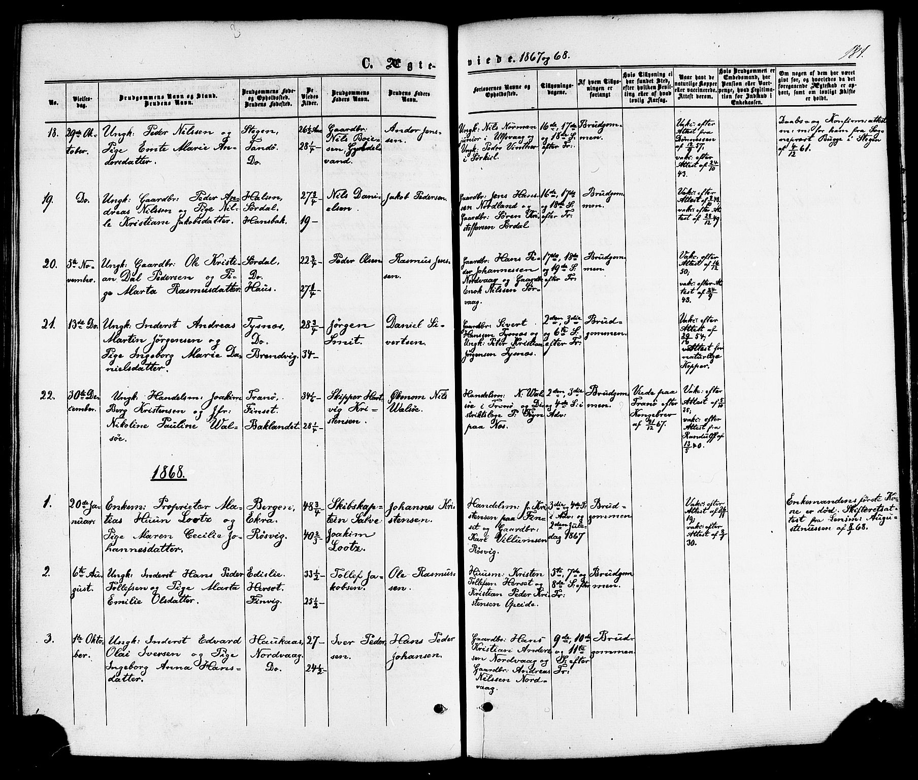 Ministerialprotokoller, klokkerbøker og fødselsregistre - Nordland, SAT/A-1459/859/L0845: Parish register (official) no. 859A05, 1863-1877, p. 181