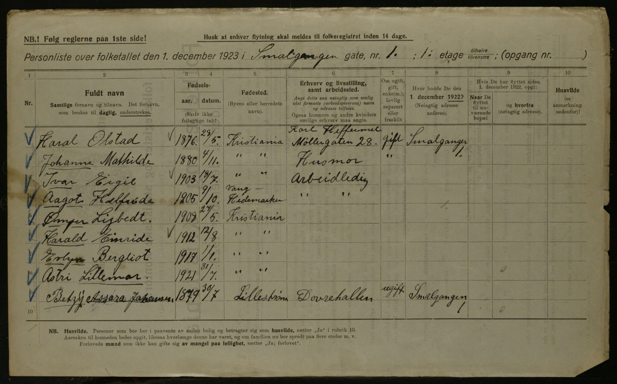 OBA, Municipal Census 1923 for Kristiania, 1923, p. 107086