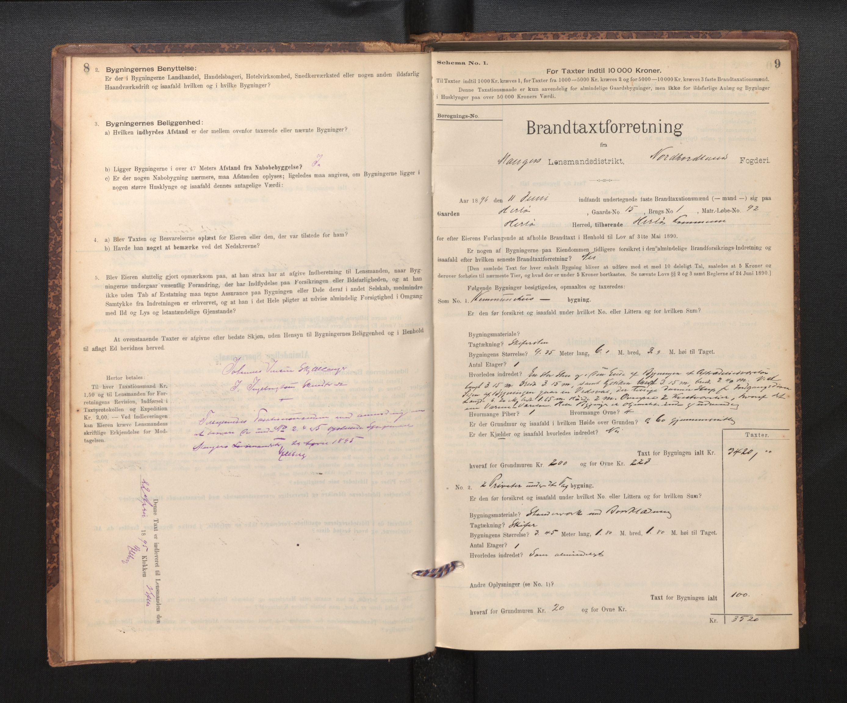 Lensmannen i Manger, SAB/A-33701/0012/L0004: Branntakstprotokoll, skjematakst, 1894-1952, p. 8-9