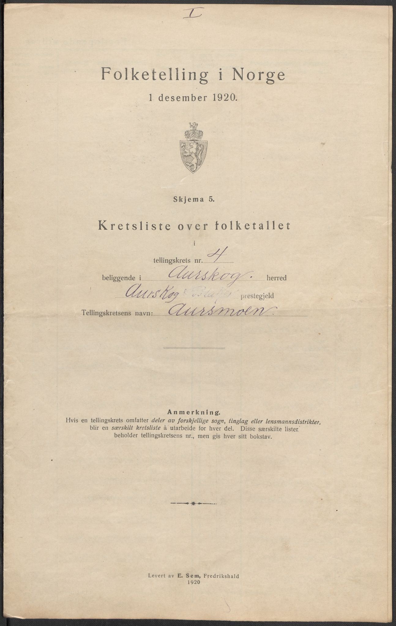 SAO, 1920 census for Aurskog, 1920, p. 18