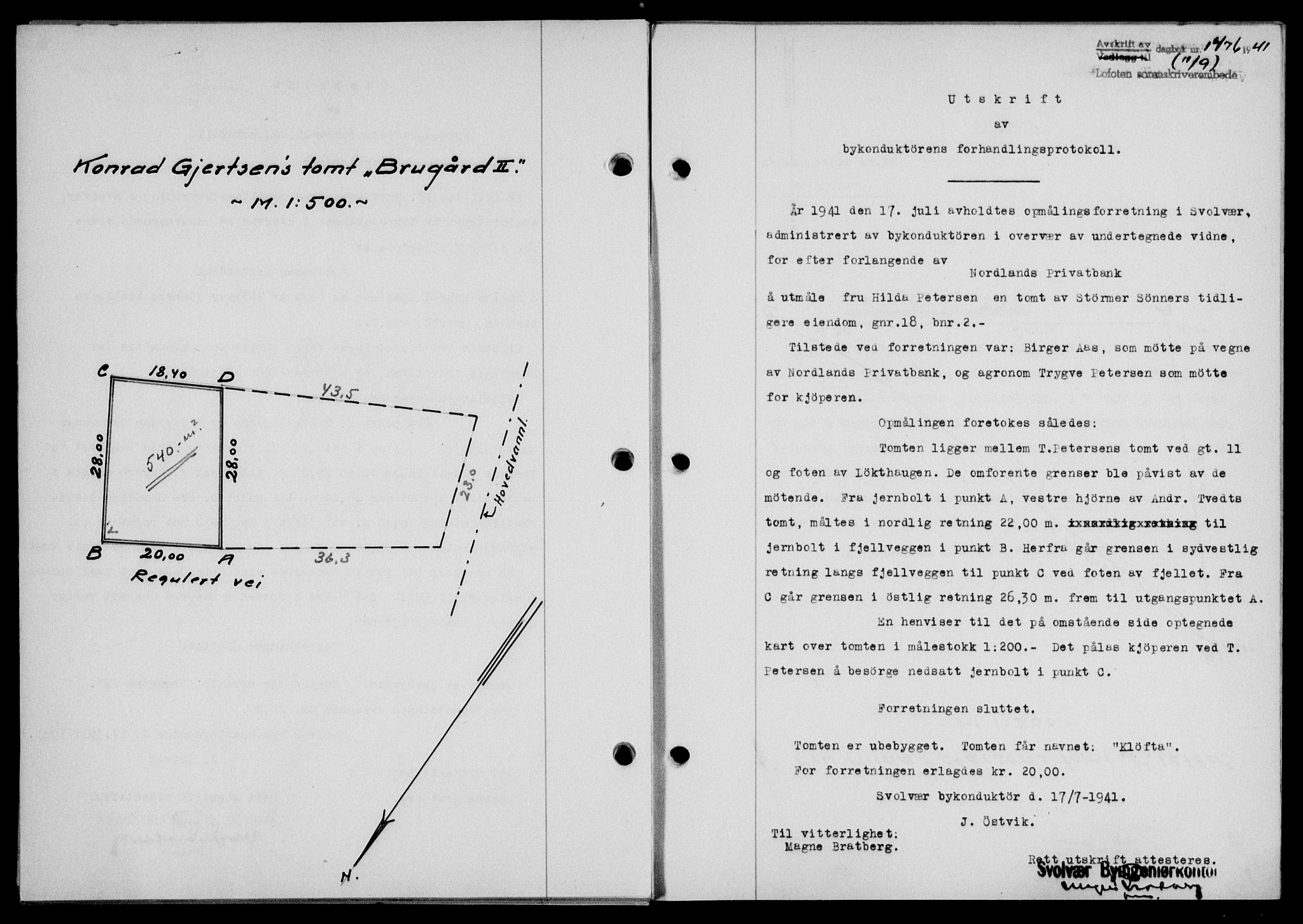 Lofoten sorenskriveri, SAT/A-0017/1/2/2C/L0008a: Mortgage book no. 8a, 1940-1941, Diary no: : 1476/1941