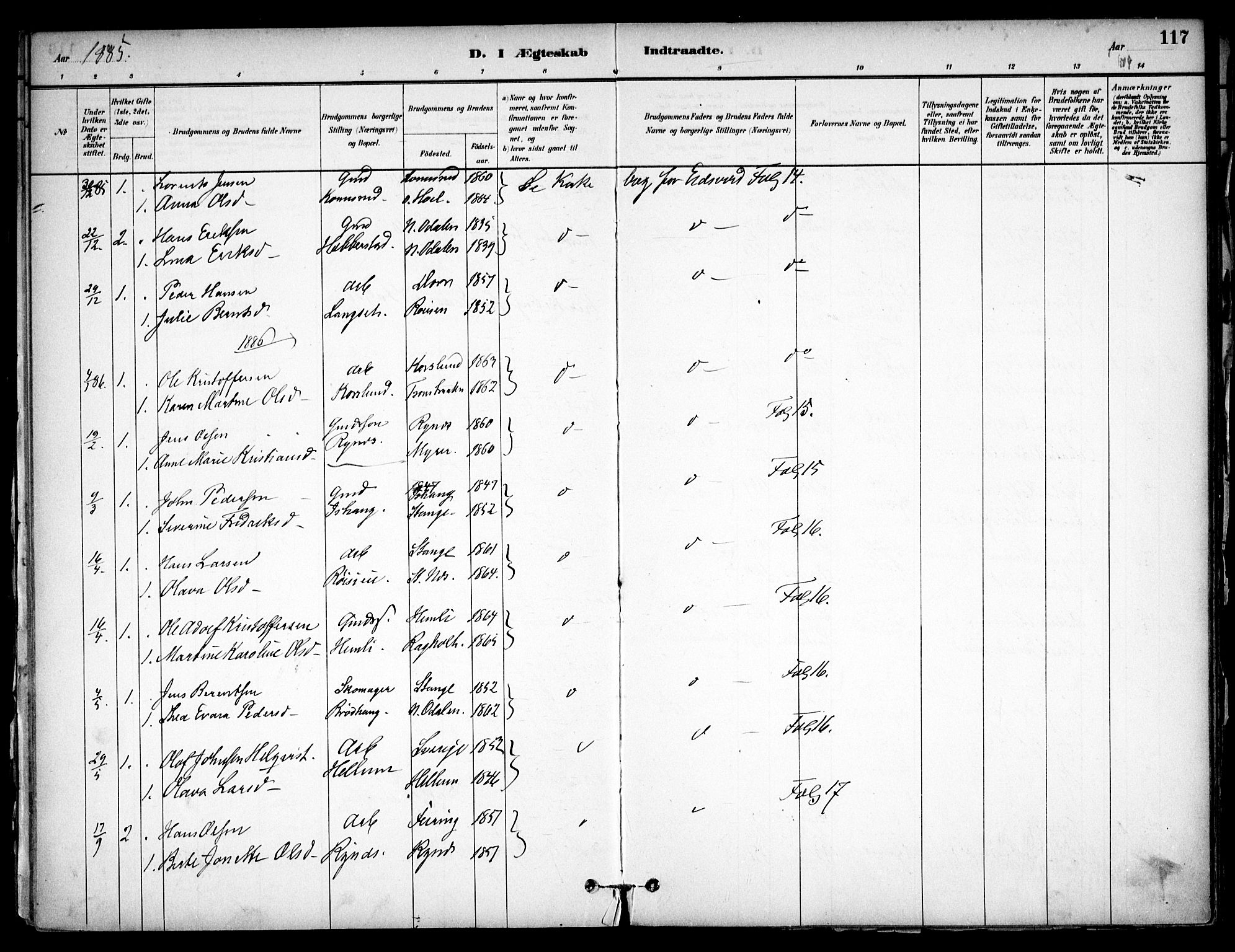 Eidsvoll prestekontor Kirkebøker, AV/SAO-A-10888/F/Fb/L0001: Parish register (official) no. II 1, 1882-1897, p. 117