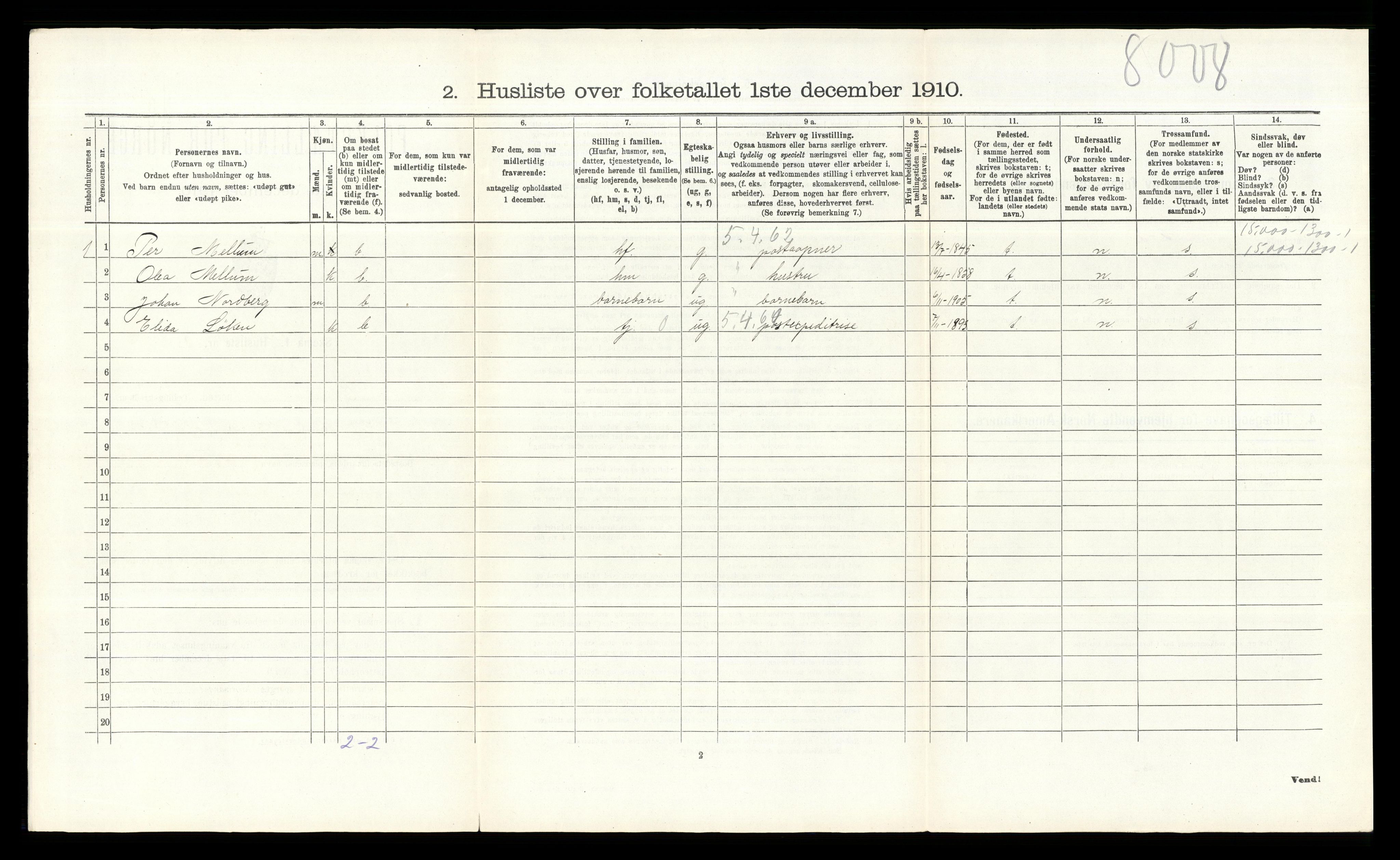 RA, 1910 census for Elverum, 1910, p. 1932