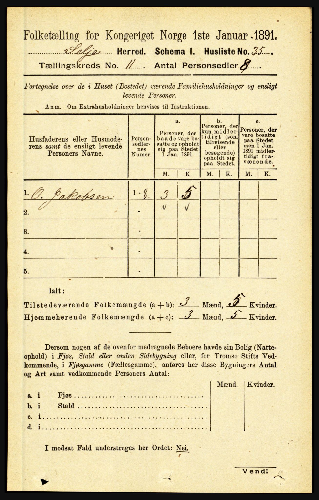 RA, 1891 census for 1441 Selje, 1891, p. 3409